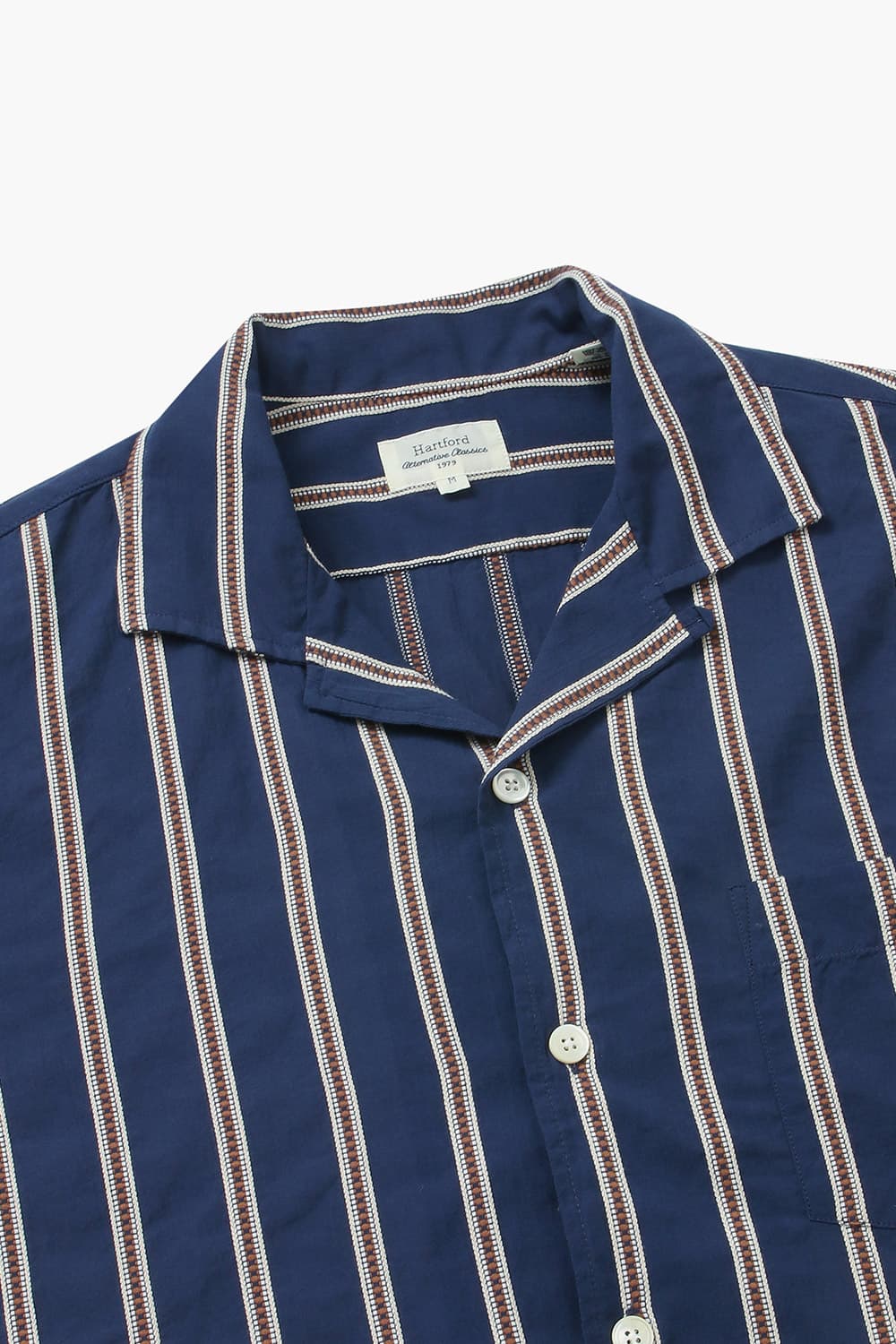 코튼 스트라이프 테일러드 카라 반소매 셔츠 BB14009 01