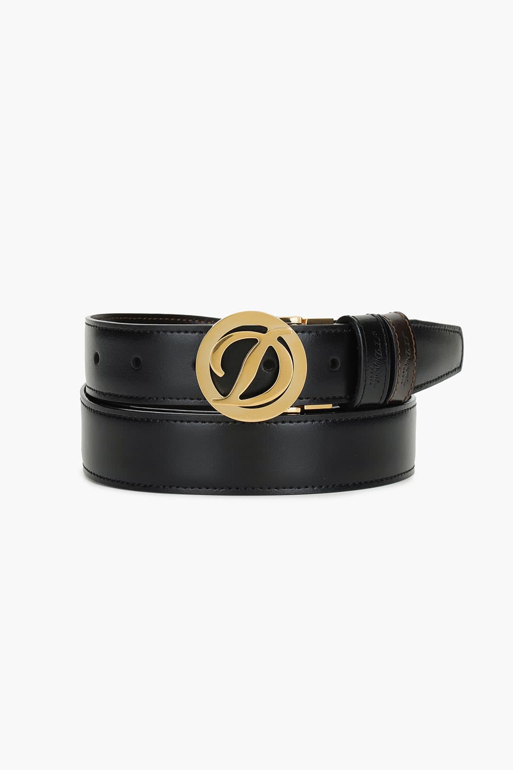 D 로고 라운드 버클 리버서블 벨트 골드 30MM 블랙/브라운 CJ8450120B