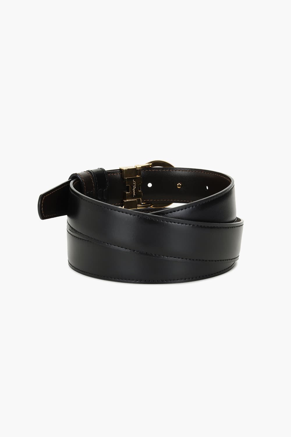 D 로고 라운드 버클 리버서블 벨트 골드 30MM 블랙/브라운 CJ8450120B