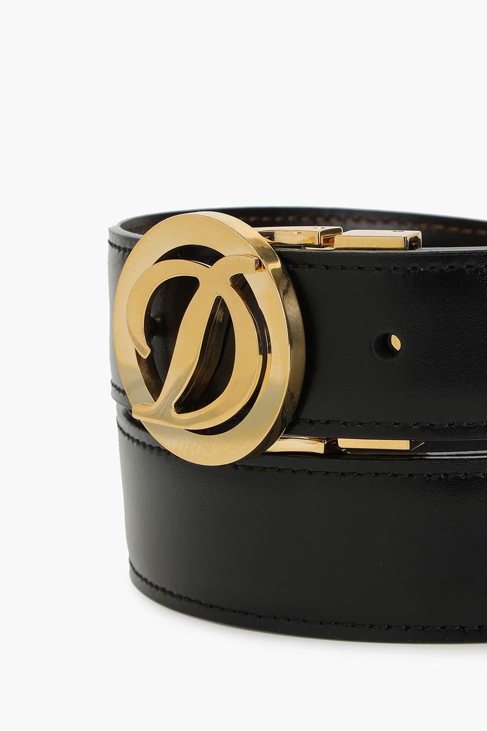 D 로고 라운드 버클 리버서블 벨트 골드 30MM 블랙/브라운 CJ8450120B