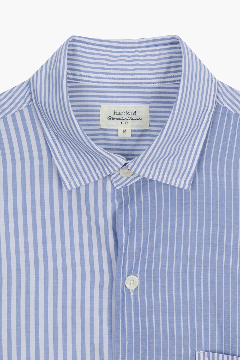 코튼 스트라이프 패치워크 반소매 셔츠 BD2201507