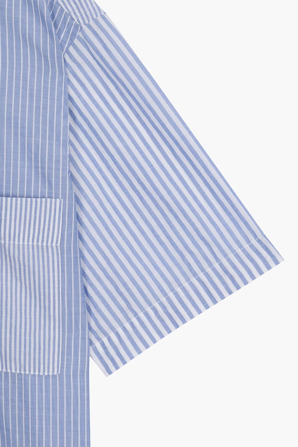 코튼 스트라이프 패치워크 반소매 셔츠 BD2201507