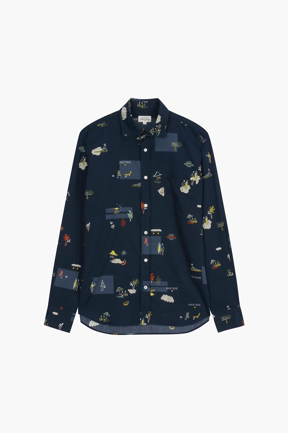 비치 스토리 프린팅 셔츠 네이비 QE5SMHTSH104Q66