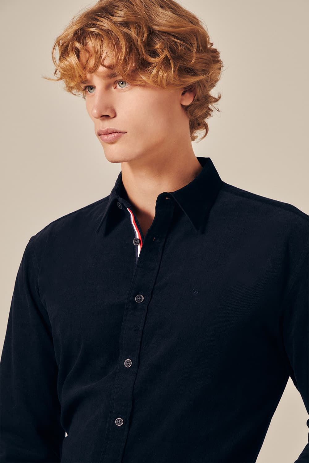 코듀로이 트리콜로르 958 컴포터블(뉴 캐주얼 핏) 셔츠 네이비 SE4FM22LS958SNY