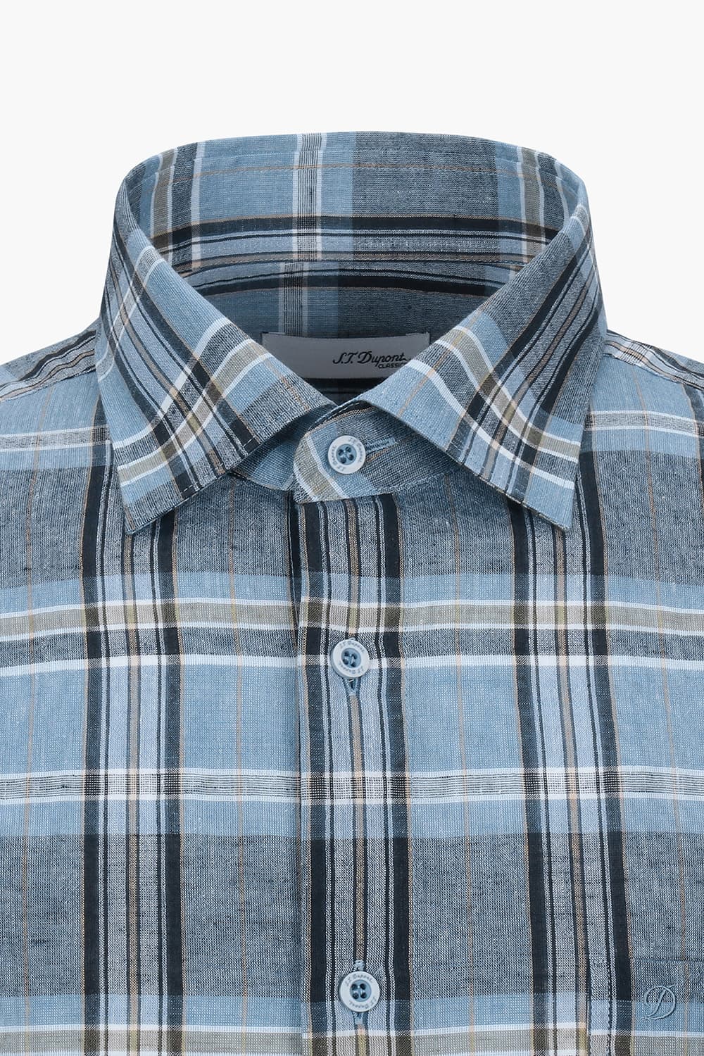 [LAST SIZE] 린넨 믹스 시어서커 체크 비즈니스 셔츠 블루