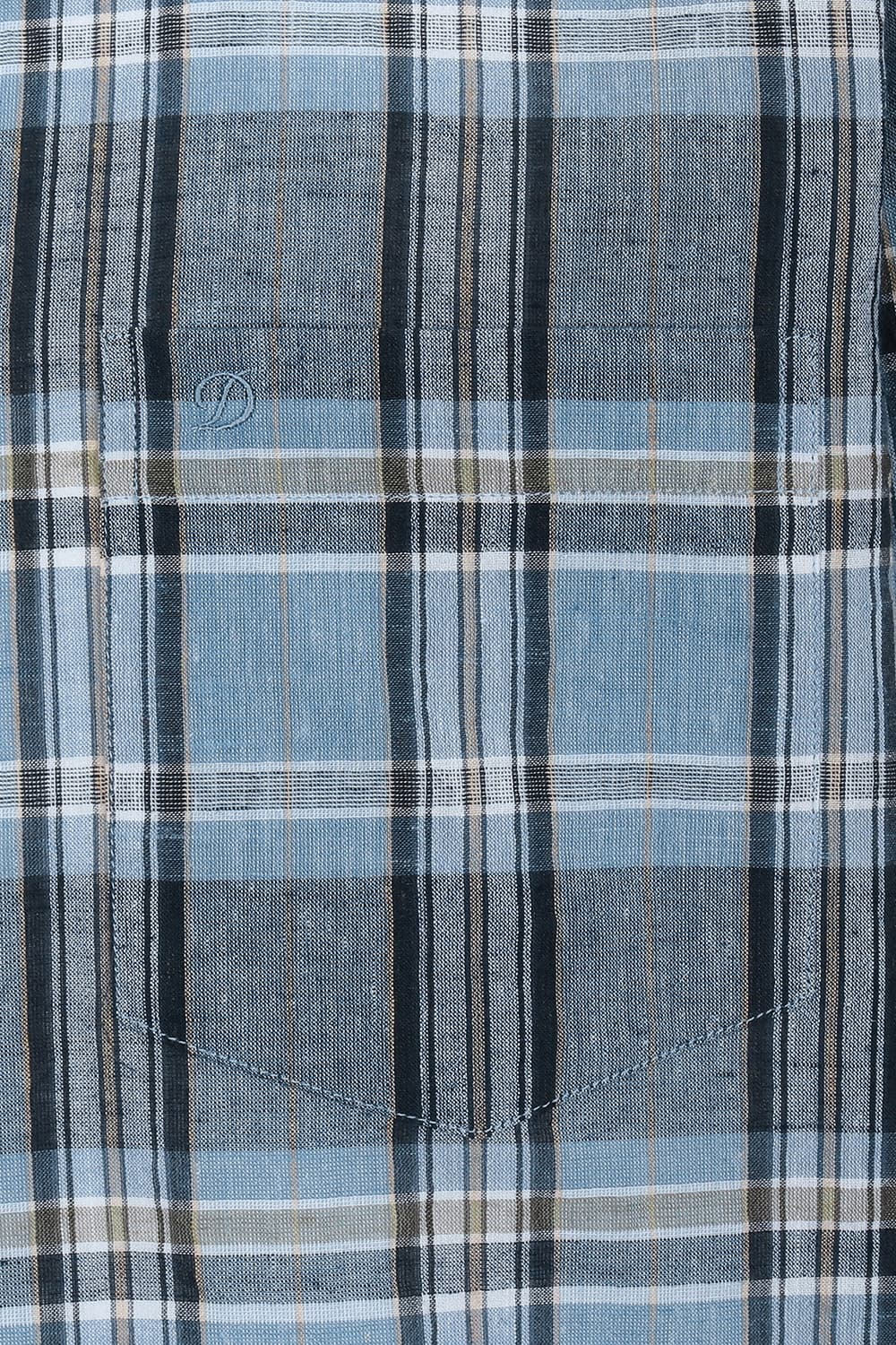 [LAST SIZE] 린넨 믹스 시어서커 체크 비즈니스 셔츠 블루