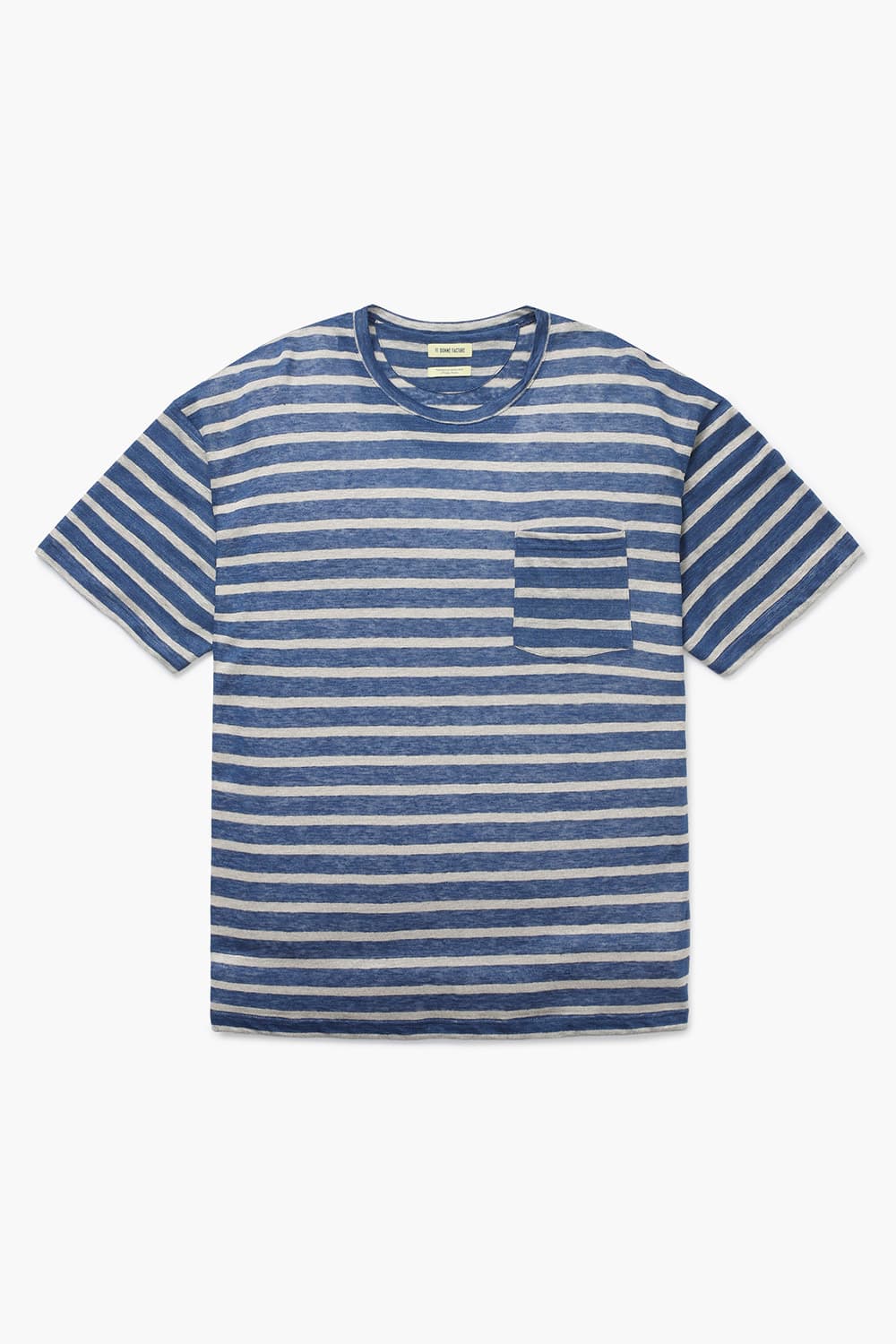 코튼 스트라이프 포켓 오버사이즈 002 네이비 반소매 티셔츠