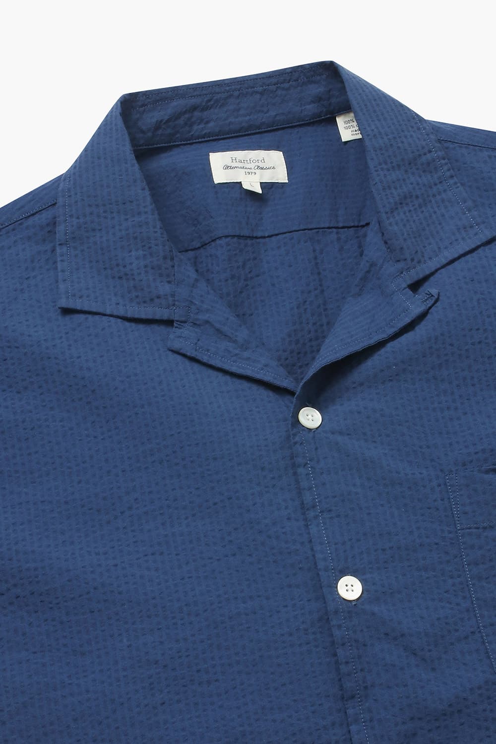 코튼 포켓 테일러드 카라 012 네이비 반소매 셔츠