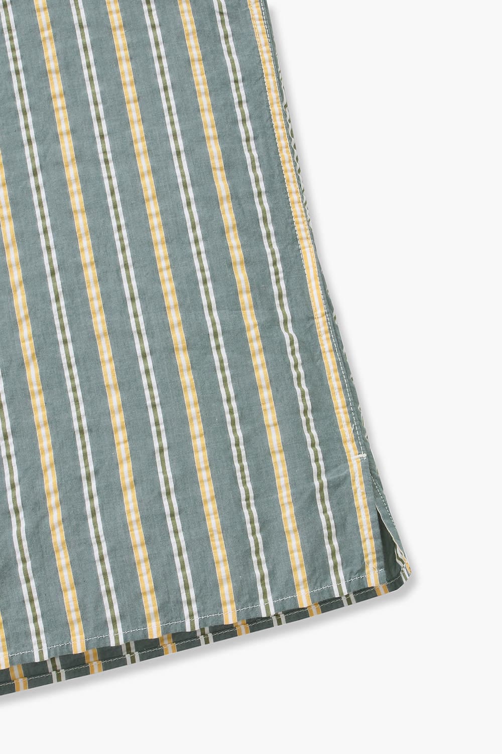 코튼 스트라이프 테일러드 카라 014 카키 반소매 셔츠