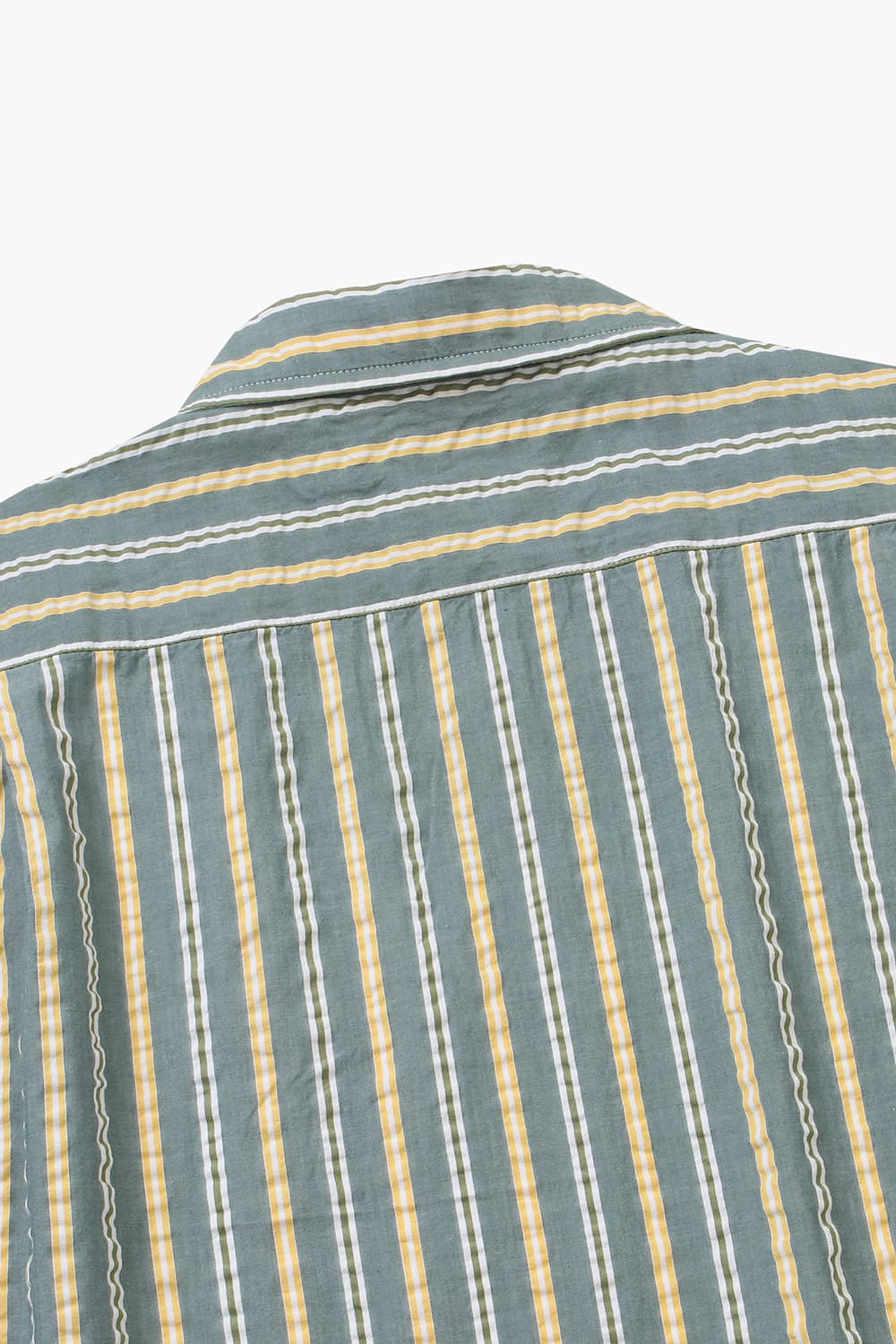 코튼 스트라이프 테일러드 카라 014 카키 반소매 셔츠