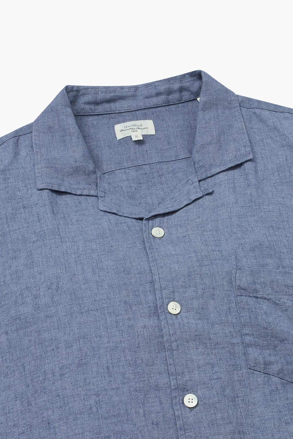 린넨 포켓 테일러드 카라 017 블루 반소매 셔츠