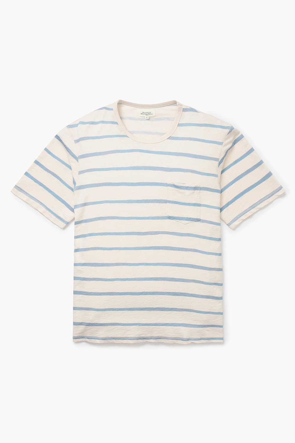 코튼 스트라이프 포켓 크루넥 002 라이트블루 반소매 티셔츠