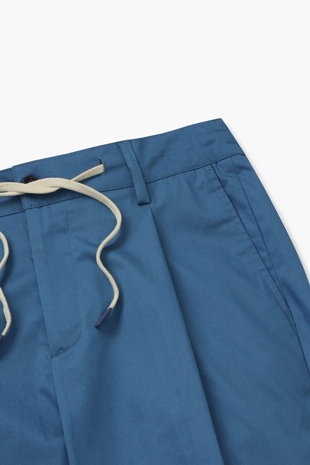 코튼 드로우스트링 세미와이드 블루 팬츠