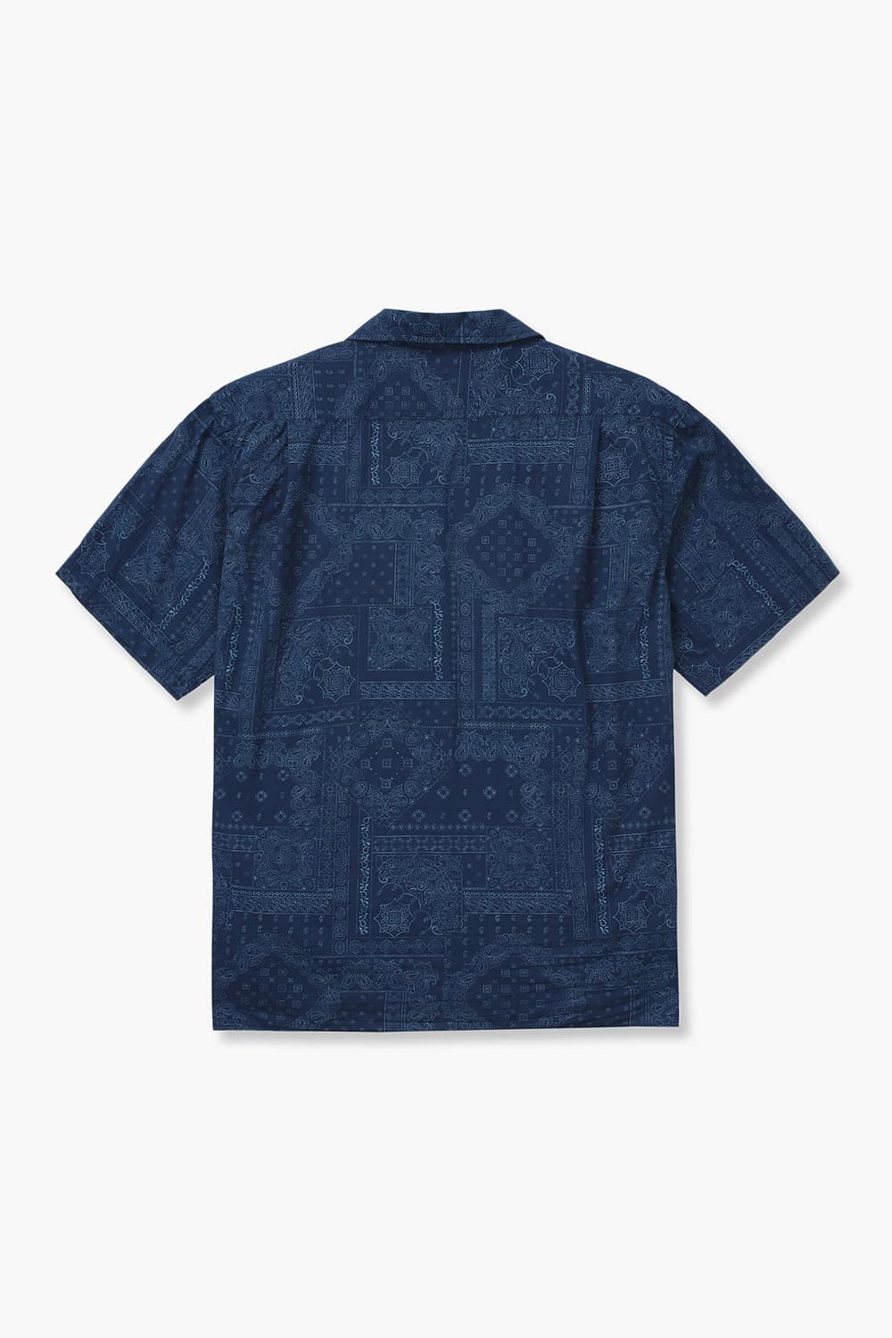 코튼 웨스턴 패턴 테일러드 카라 015 네이비 반소매 셔츠