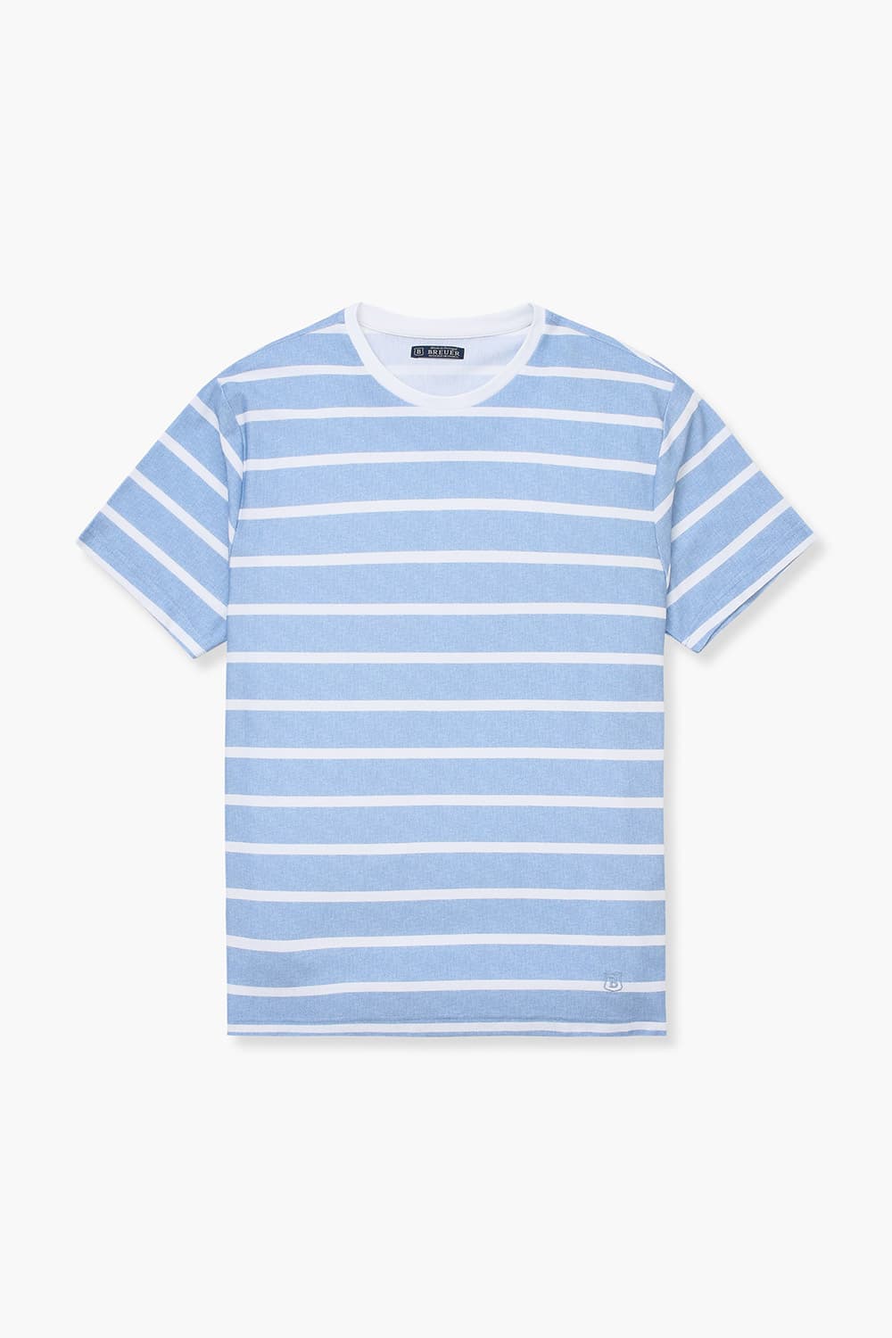 코튼 스트라이프 크루넥 블루 반소매 티셔츠