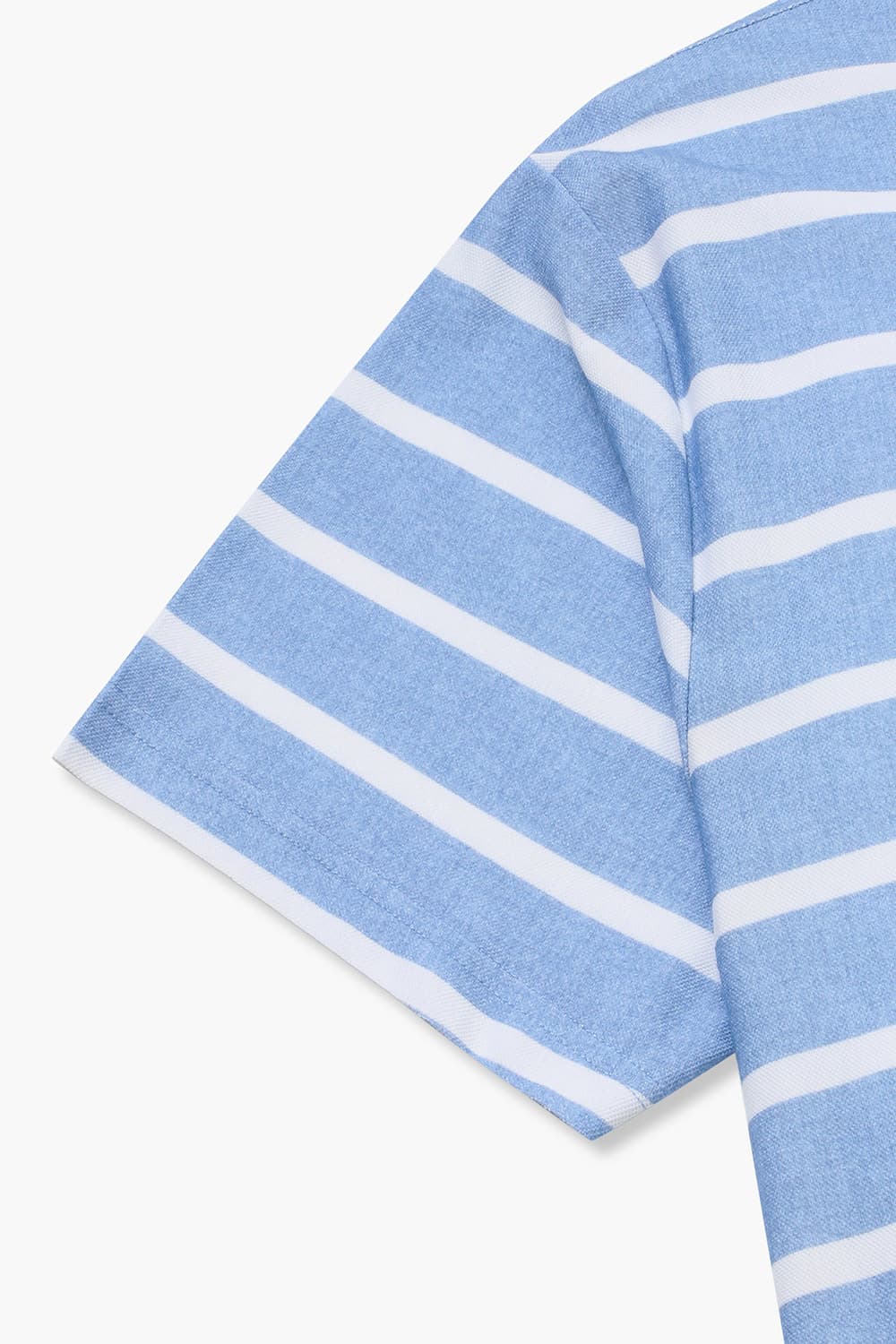 코튼 스트라이프 크루넥 블루 반소매 티셔츠