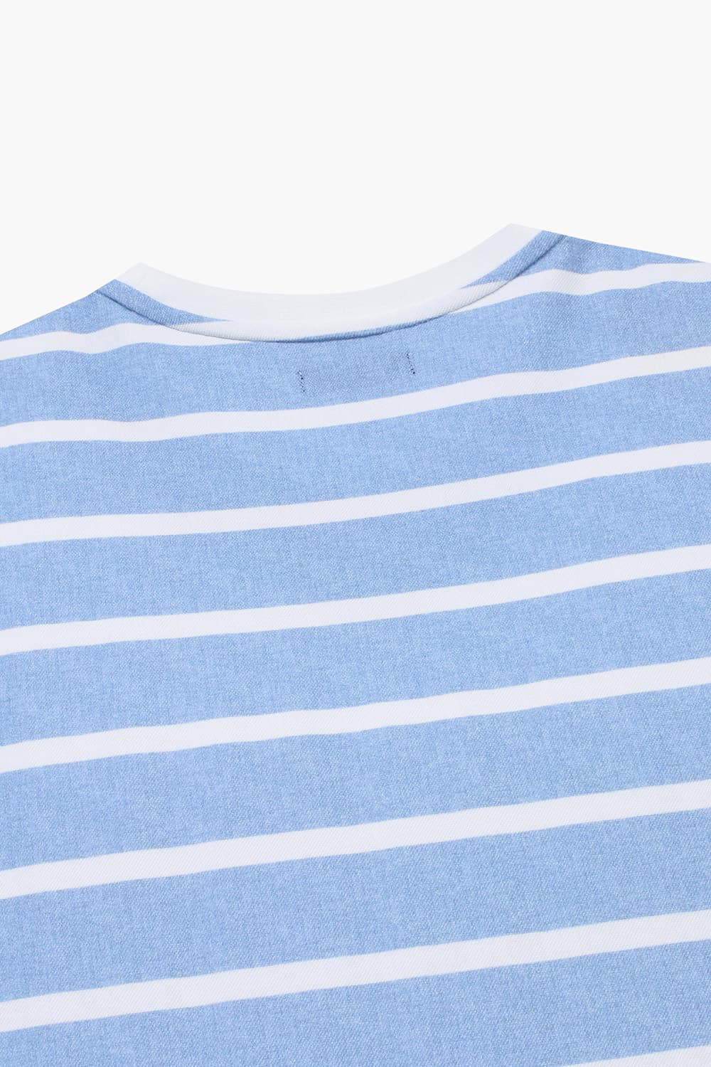 코튼 스트라이프 크루넥 블루 반소매 티셔츠