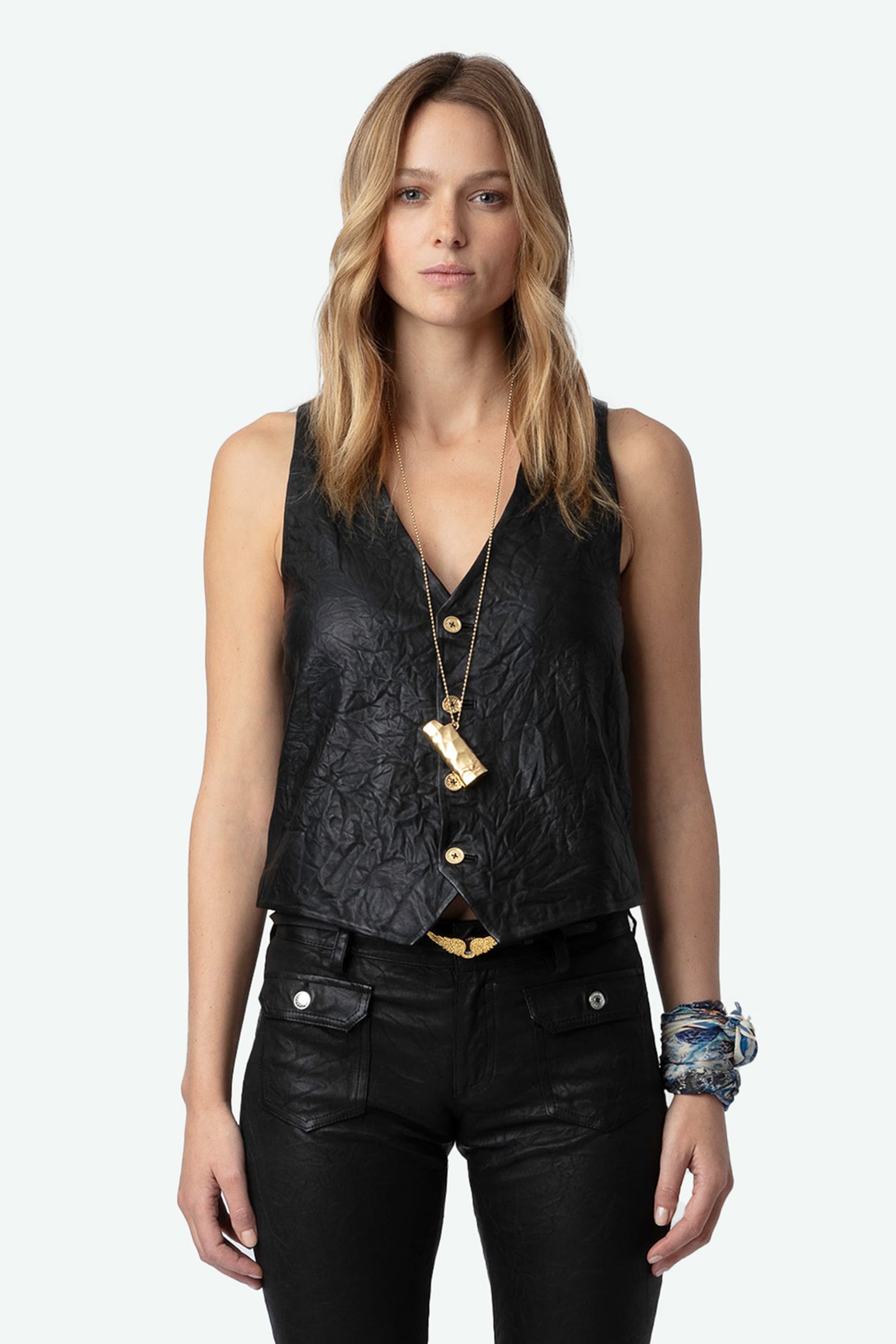 Emilie Crinkled Leather Vest