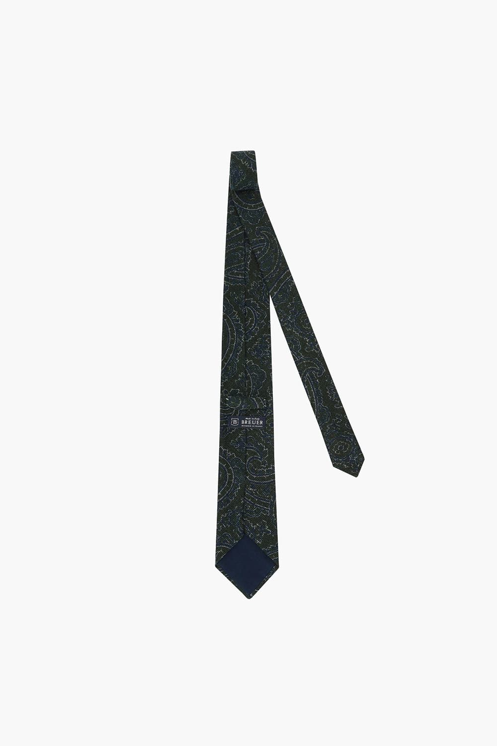 울 실크 혼방 기하학 패턴 108 다크그린 넥타이