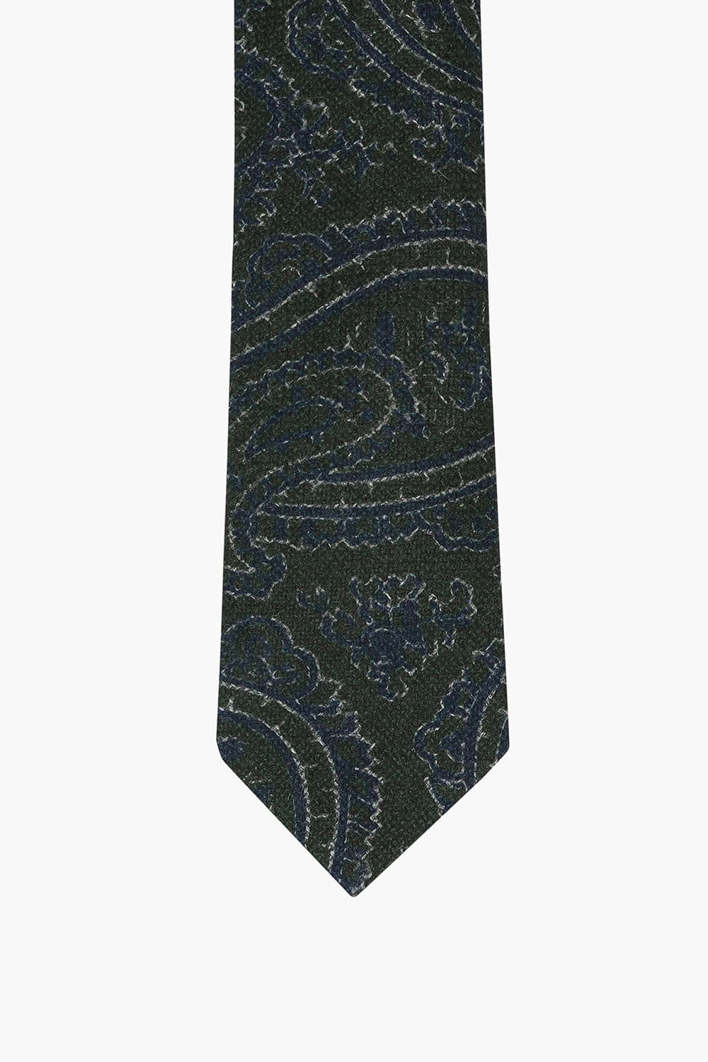 울 실크 혼방 기하학 패턴 108 다크그린 넥타이