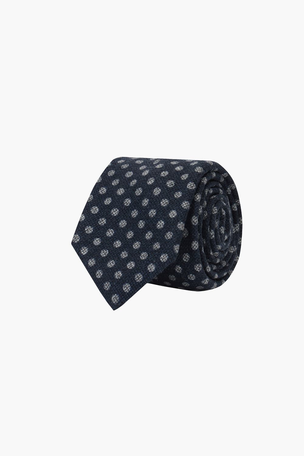 울 실크 혼방 도트 패턴 105 다크네이비 넥타이