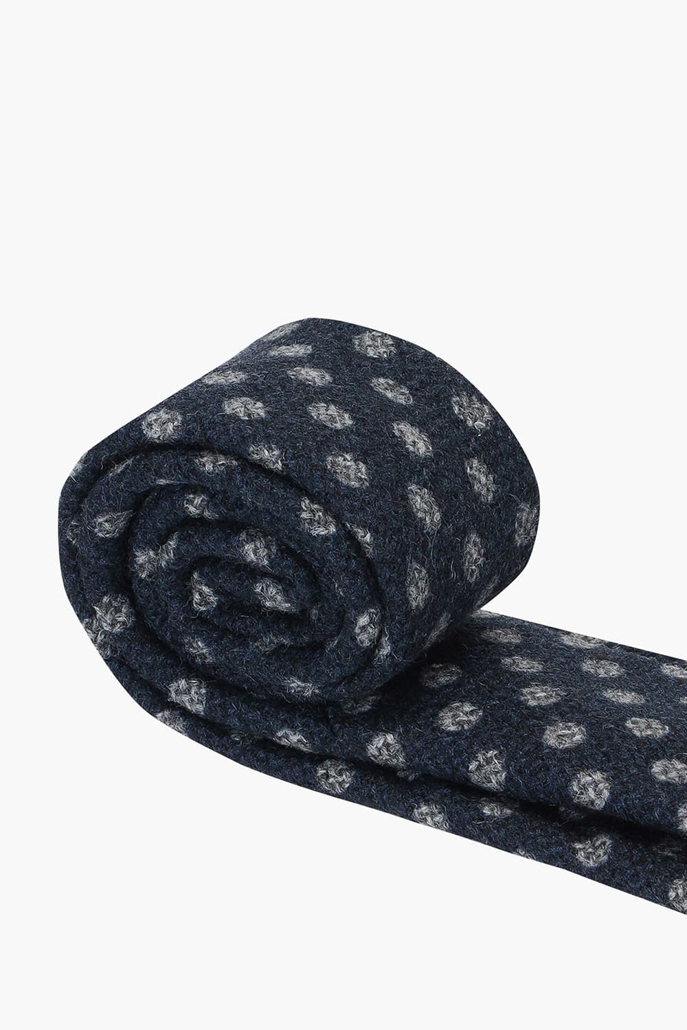 울 실크 혼방 도트 패턴 105 다크네이비 넥타이