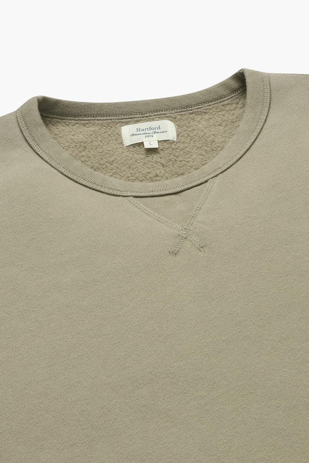 코튼 크루넥 102 라이트카키 긴소매 티셔츠