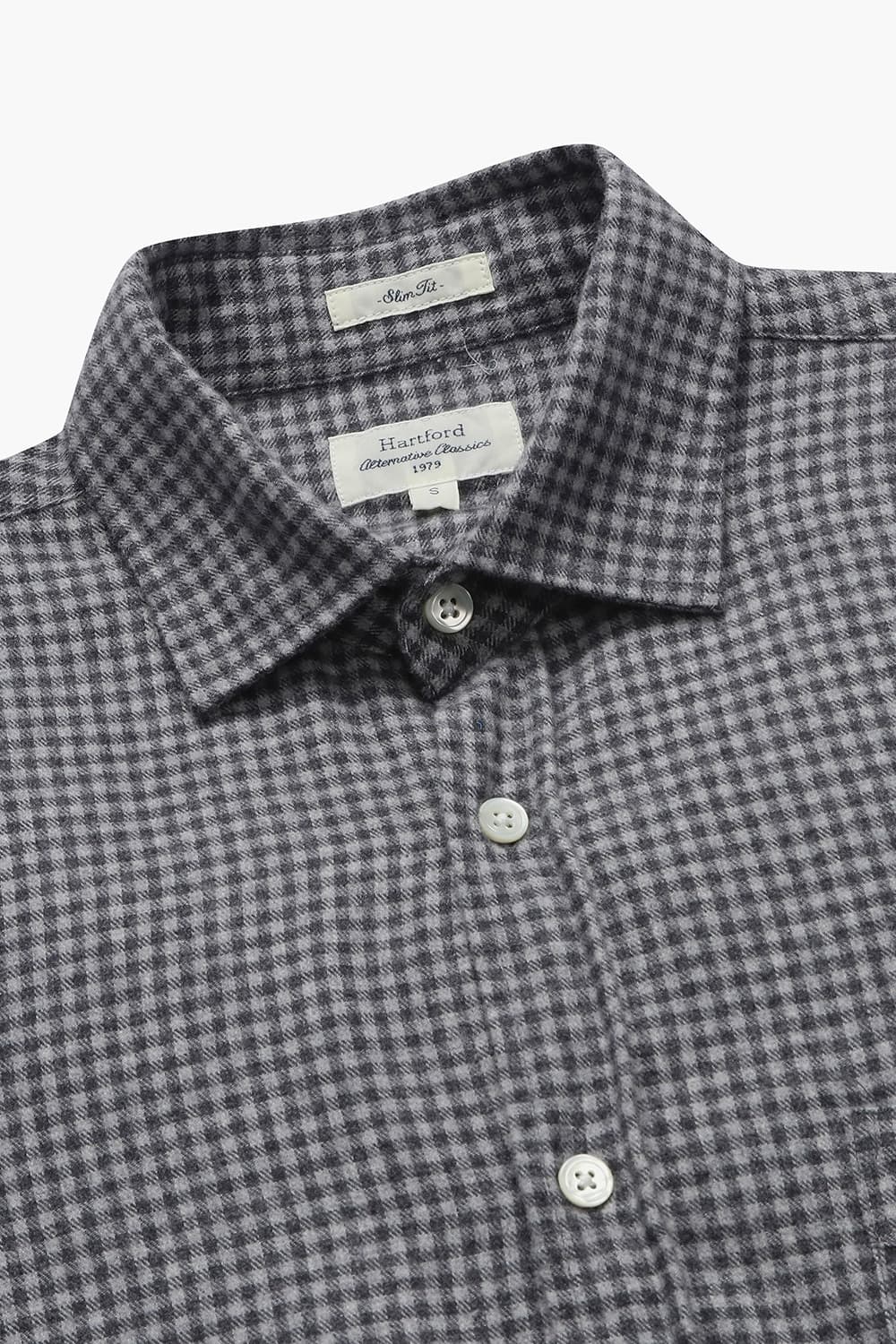 STORM 코튼 깅엄 체크 버튼 다운 카라 112 차콜그레이 셔츠