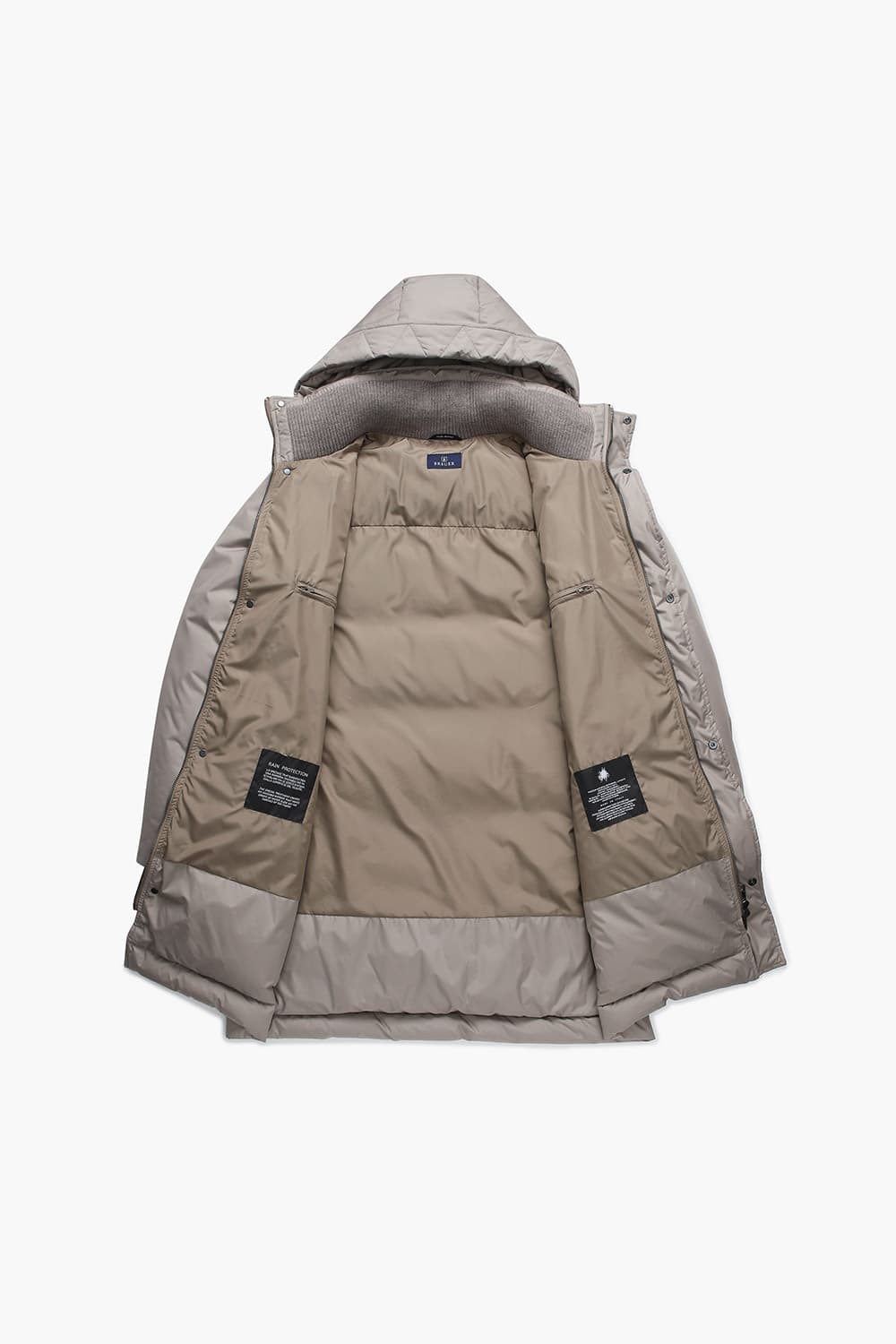 구스다운 후드 롱 라이트베이지 패딩 점퍼