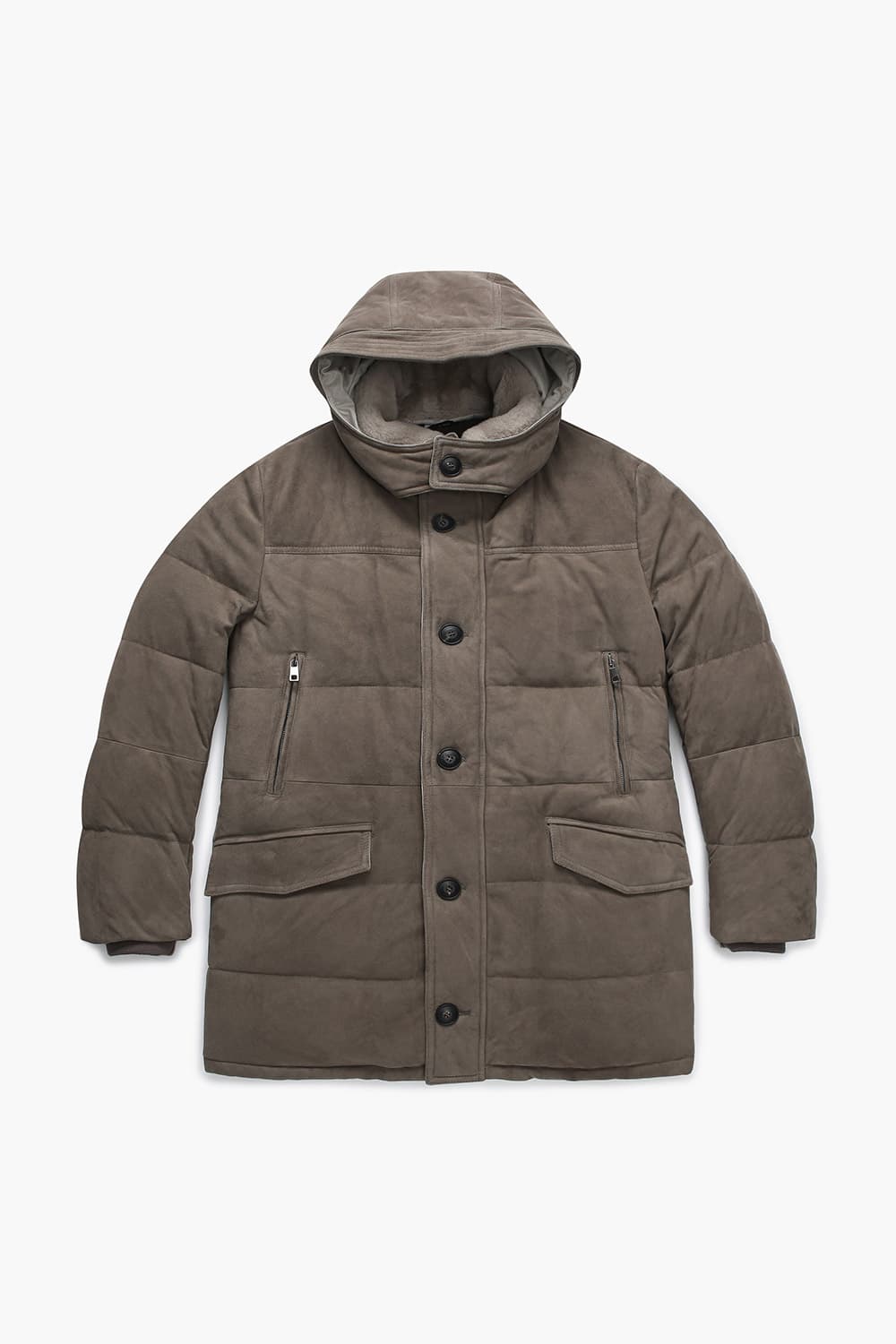 고트스킨 스웨이드 후드 롱 패딩 점퍼 75P118CAMOSCIO028