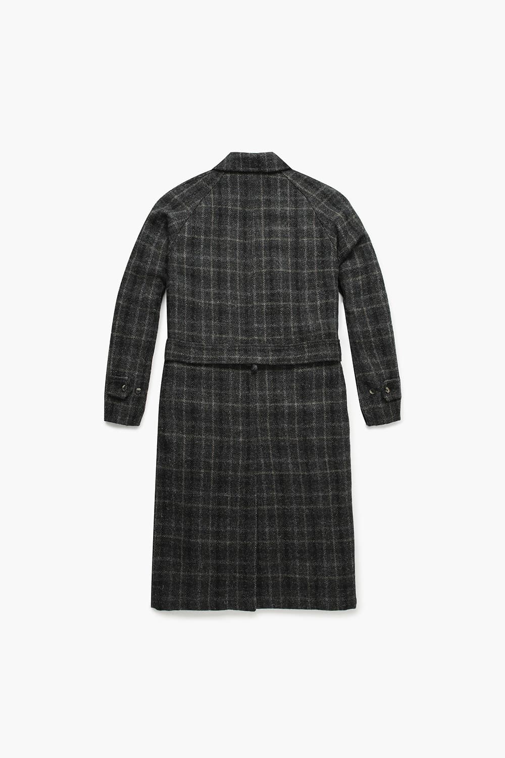 GRANDAD 울 체크 레글런 벨트 102 차콜그레이 롱 코트