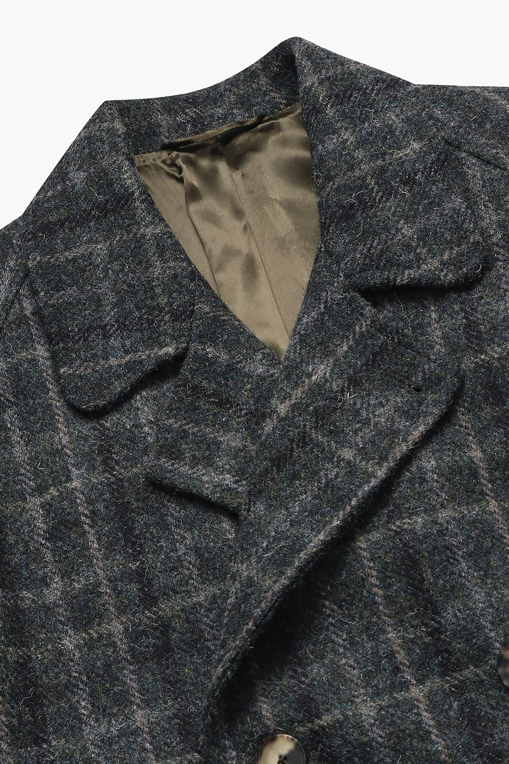 GRANDAD 울 체크 레글런 벨트 102 차콜그레이 롱 코트