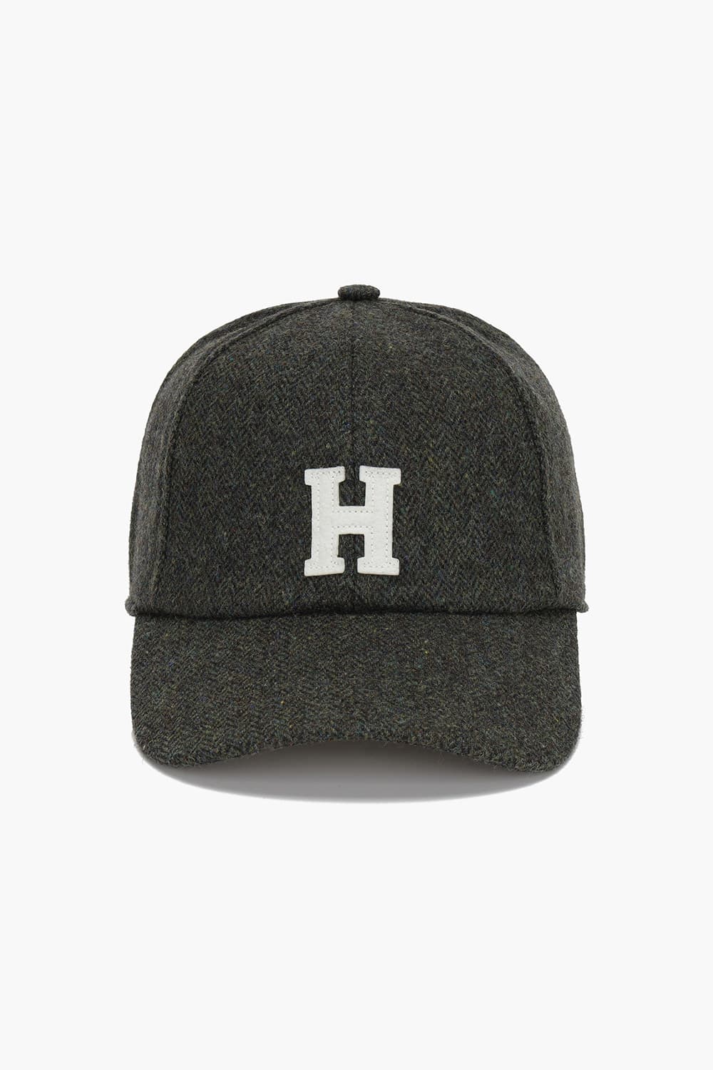 울 혼방 헤링본 H 빅 로고 104 다크카키 볼캡
