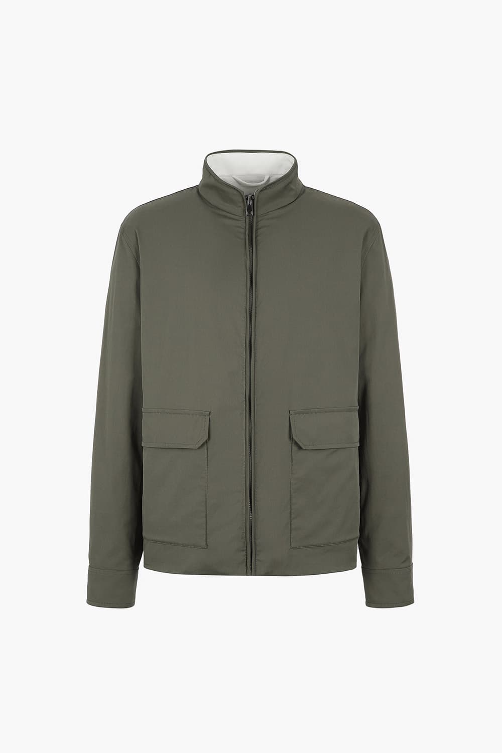 코튼 베이직 하이넥 카키 점퍼