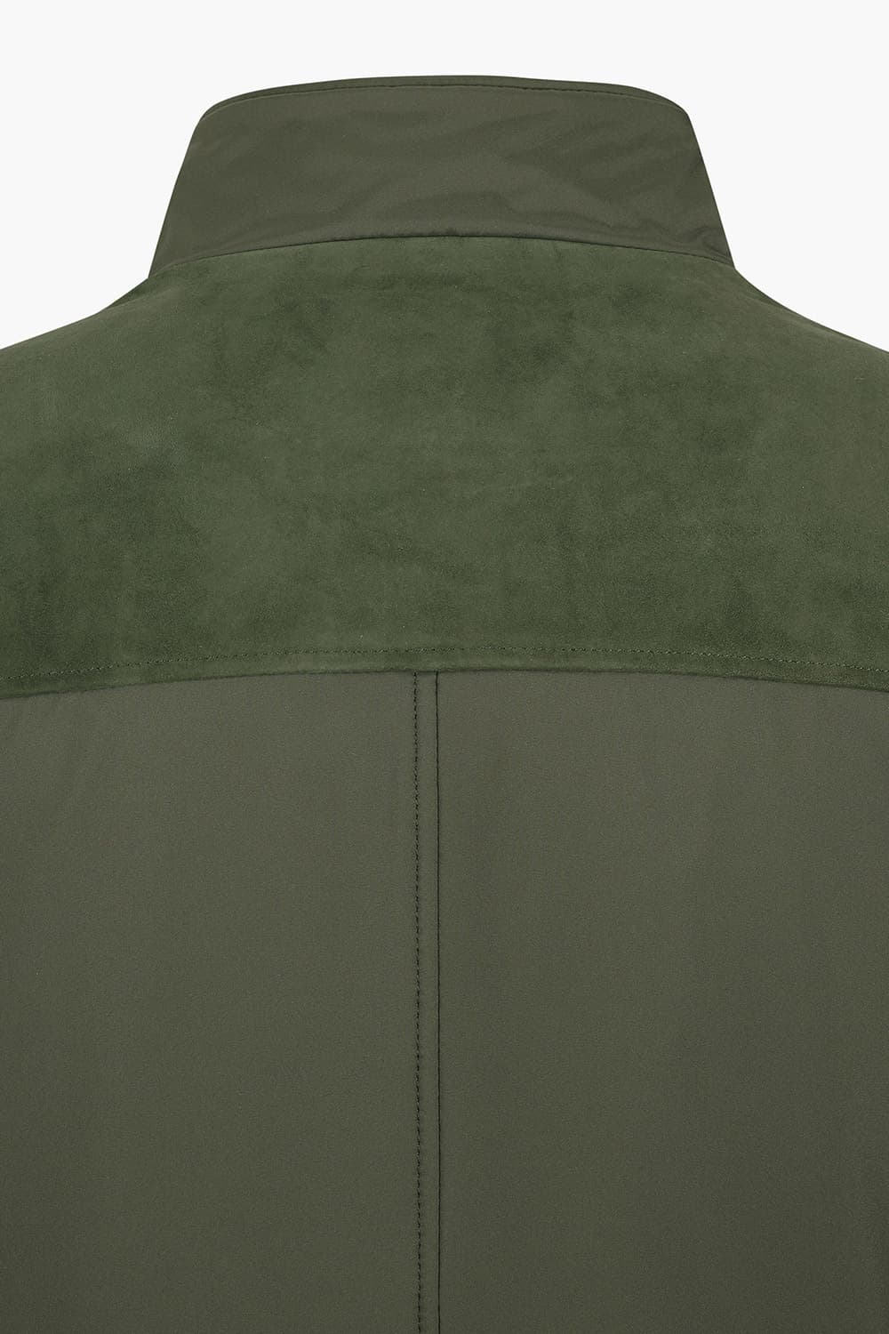 램스킨 스웨이드 패치 하이넥 카키 점퍼