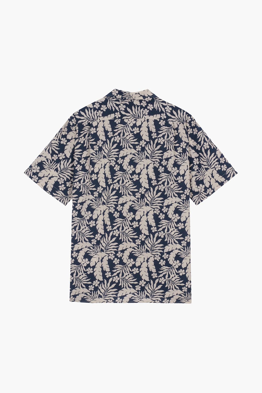 코튼 하와이안 테일러드 카라 다크네이비 반소매 셔츠
