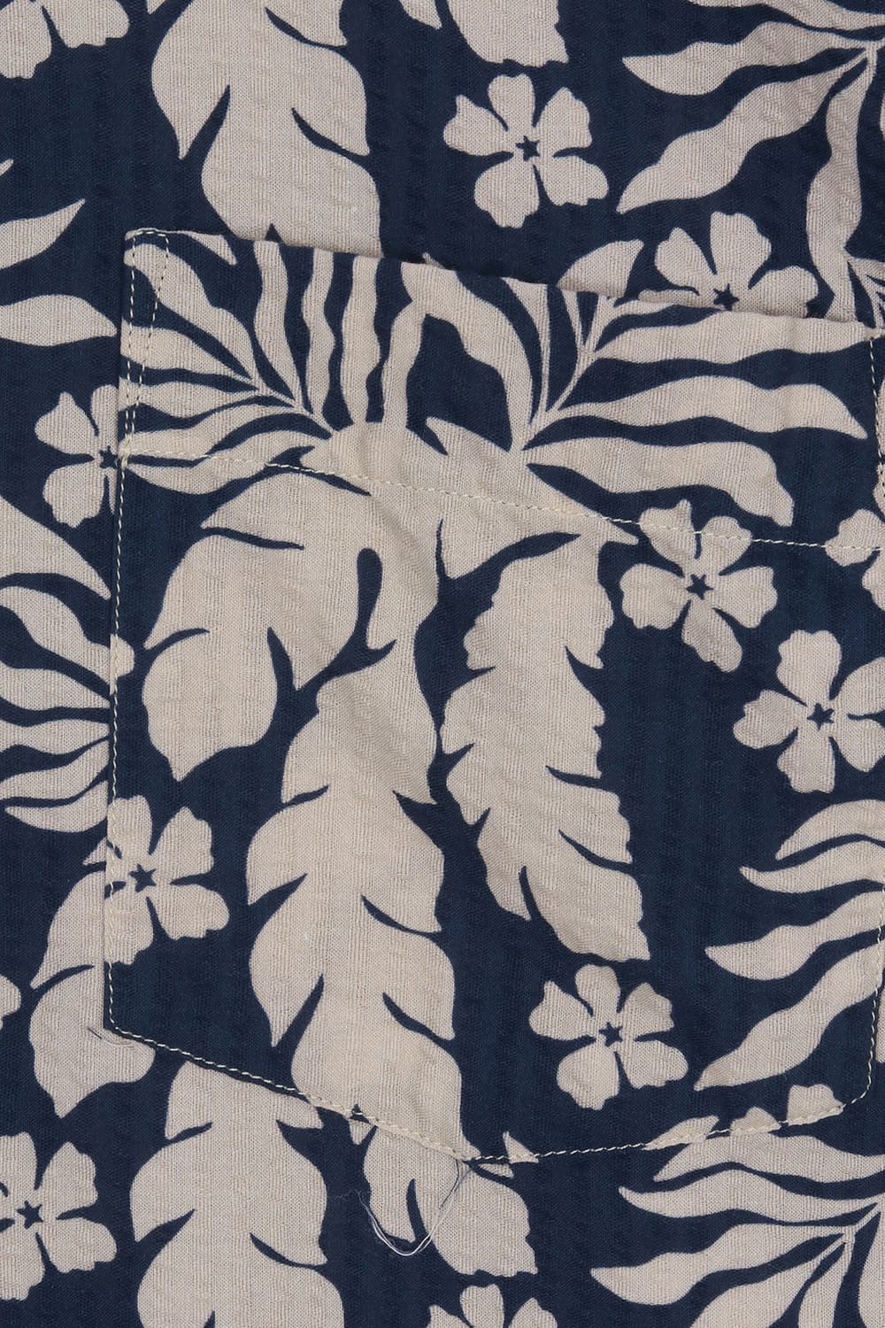 코튼 하와이안 테일러드 카라 다크네이비 반소매 셔츠