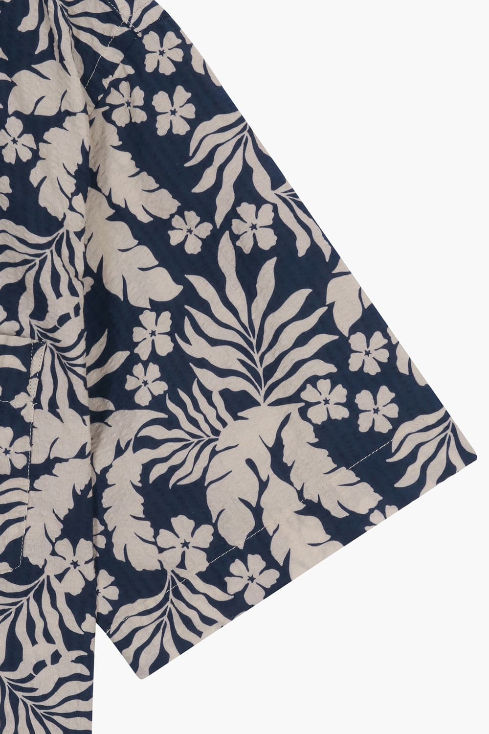 코튼 하와이안 테일러드 카라 다크네이비 반소매 셔츠