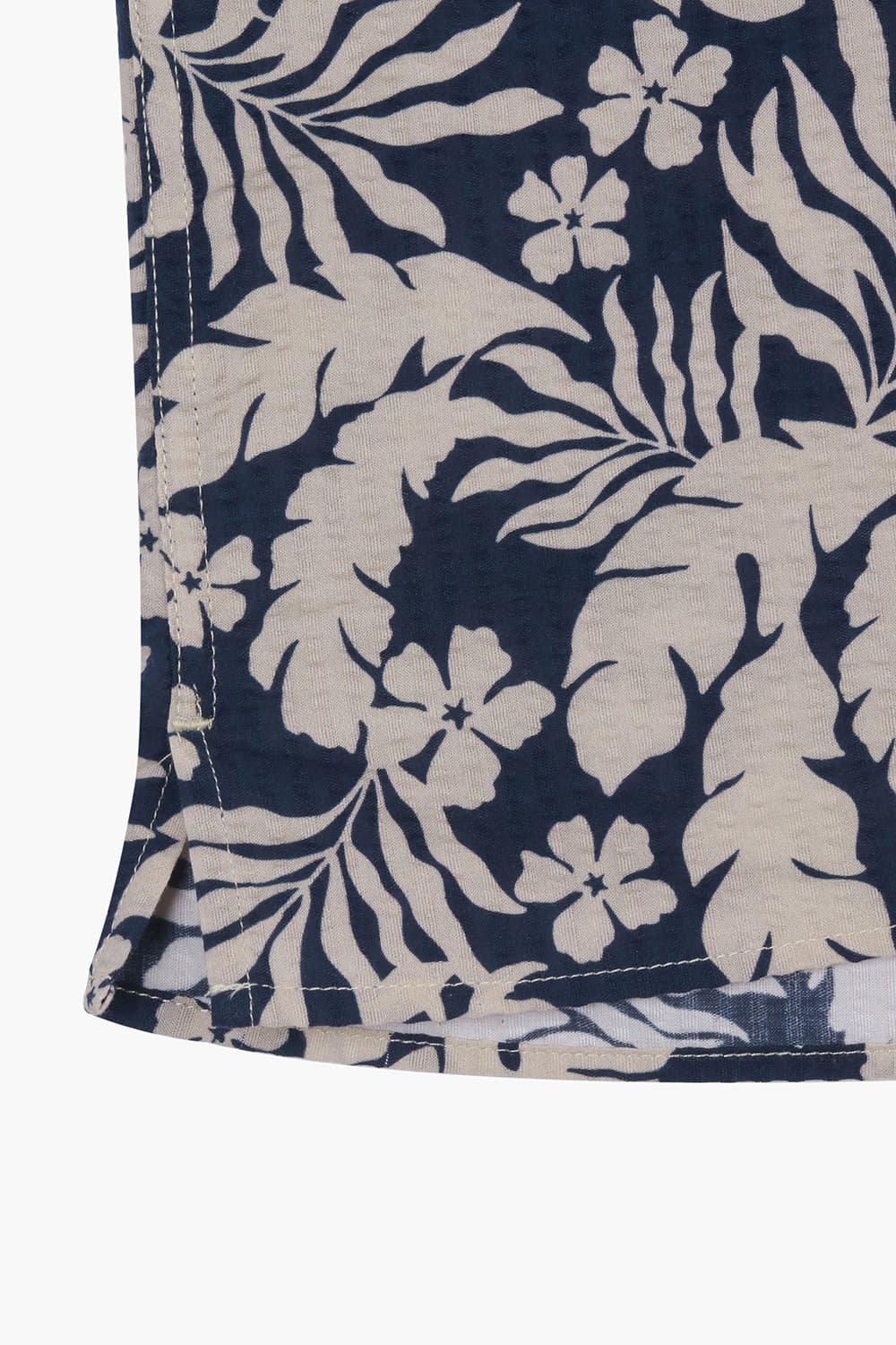 코튼 하와이안 테일러드 카라 다크네이비 반소매 셔츠