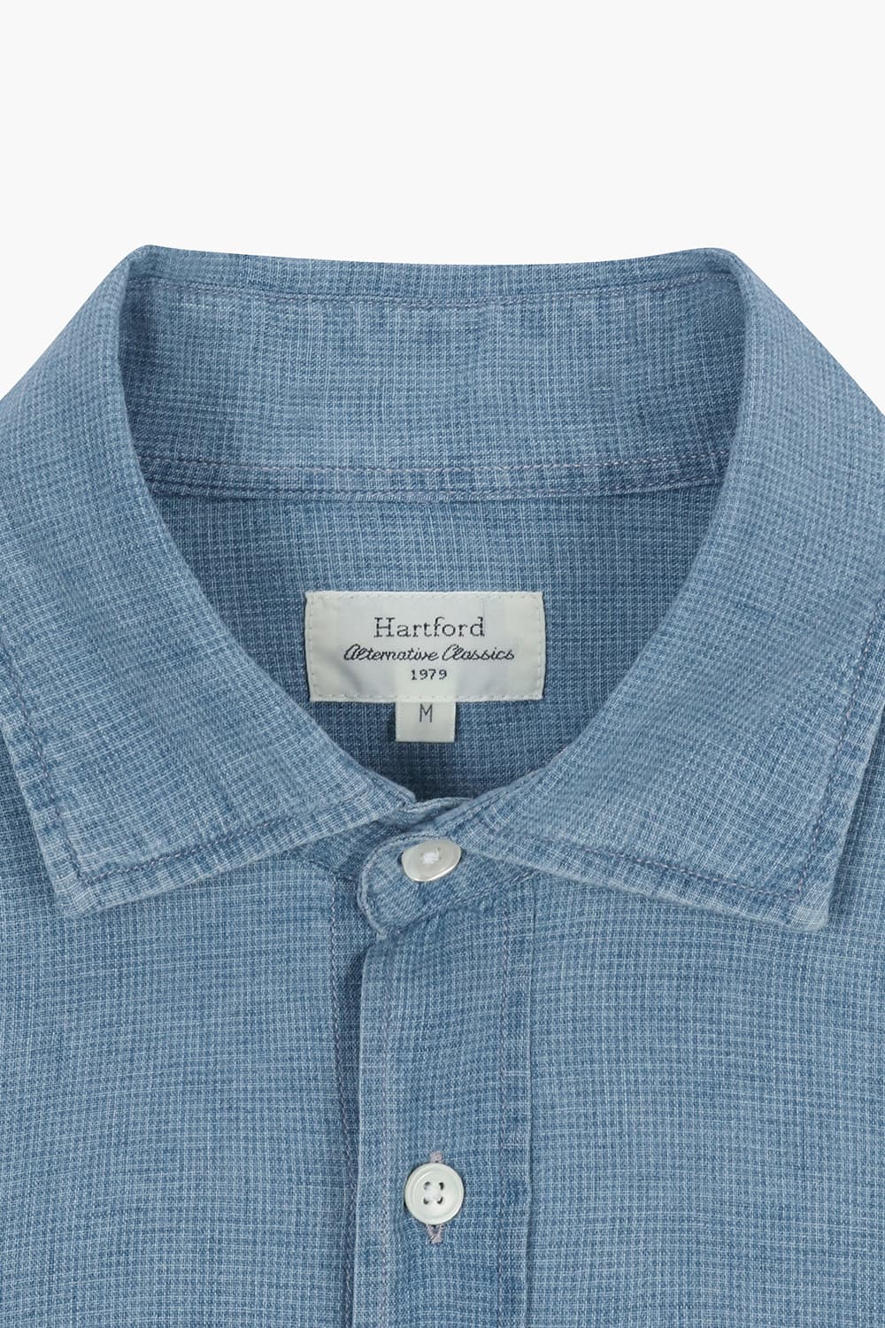 린넨 혼방 포켓 블루 셔츠