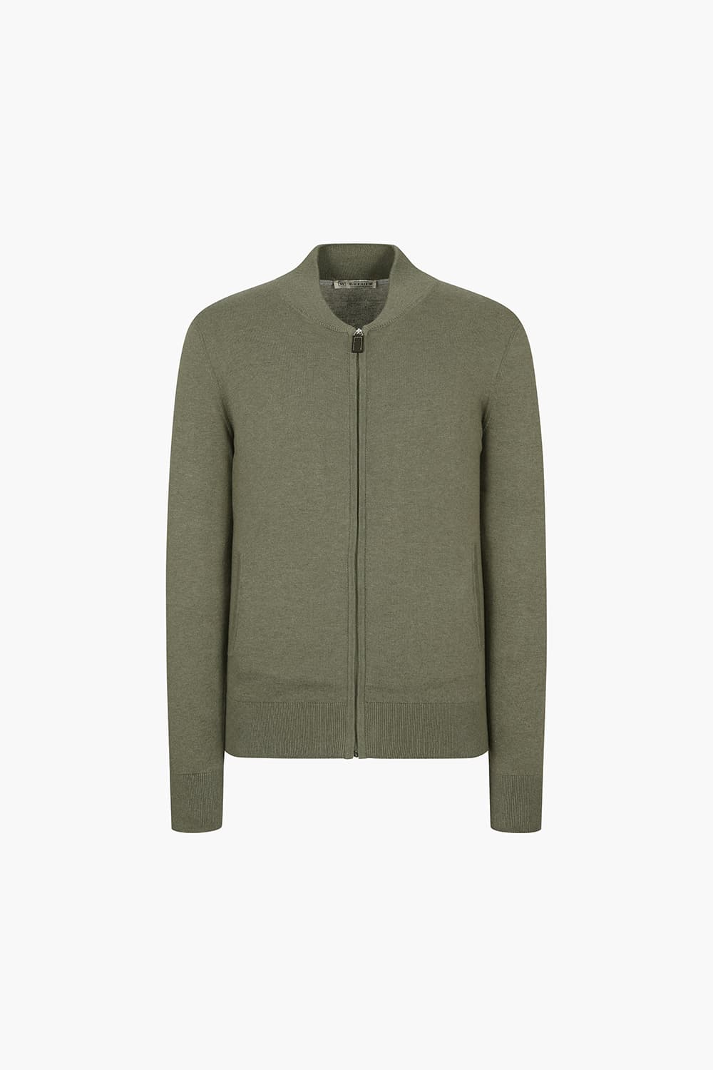 코튼 헨리넥 니트 카키 집업