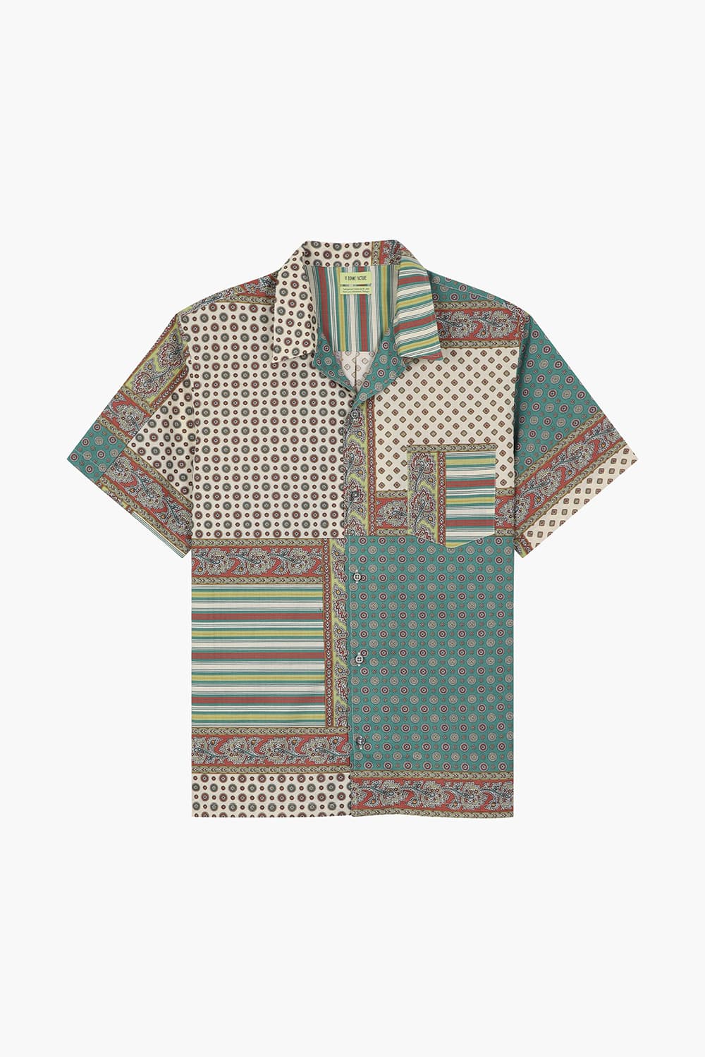 코튼 패치워크 102 그린 반소매 셔츠