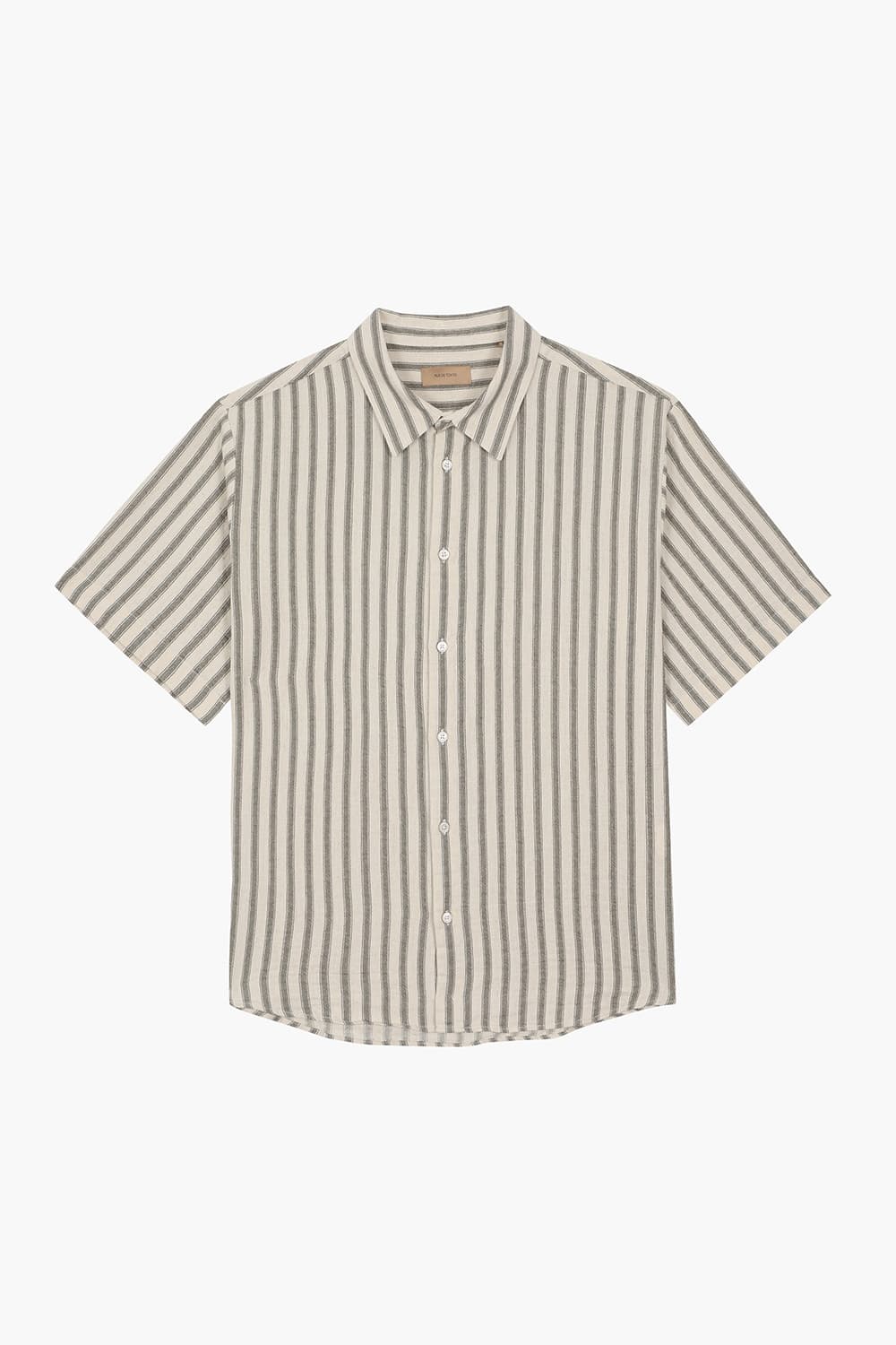 SILVIO 린넨 혼방 스트라이프 107 베이지 반소매 셔츠