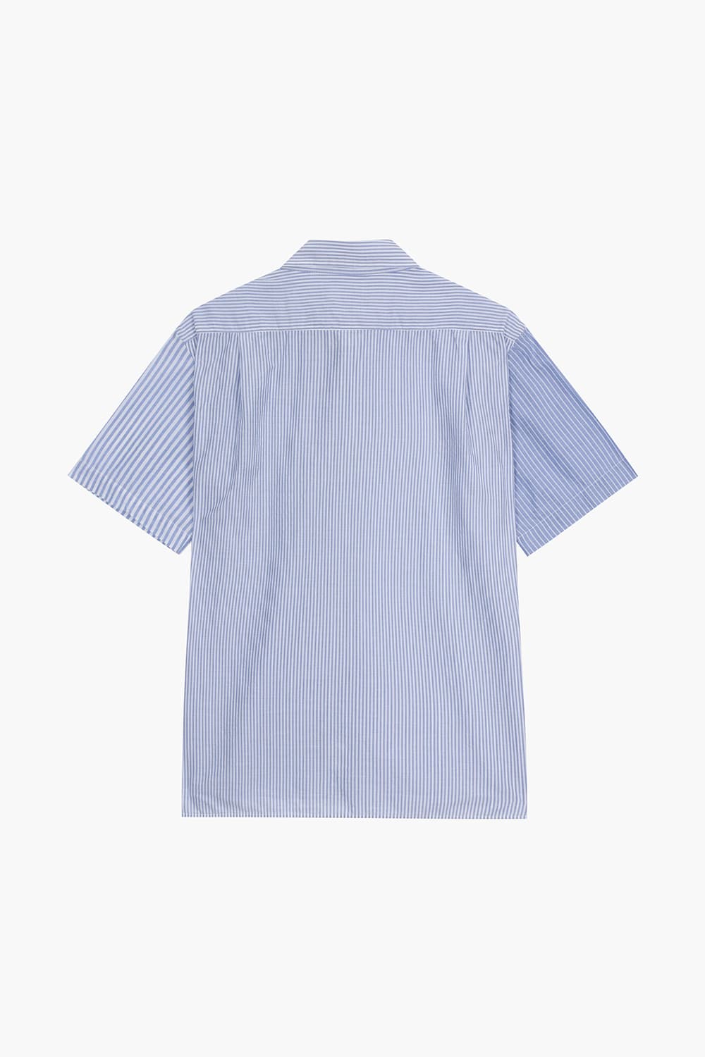 코튼 스트라이프 패치워크 507 블루 반소매 셔츠