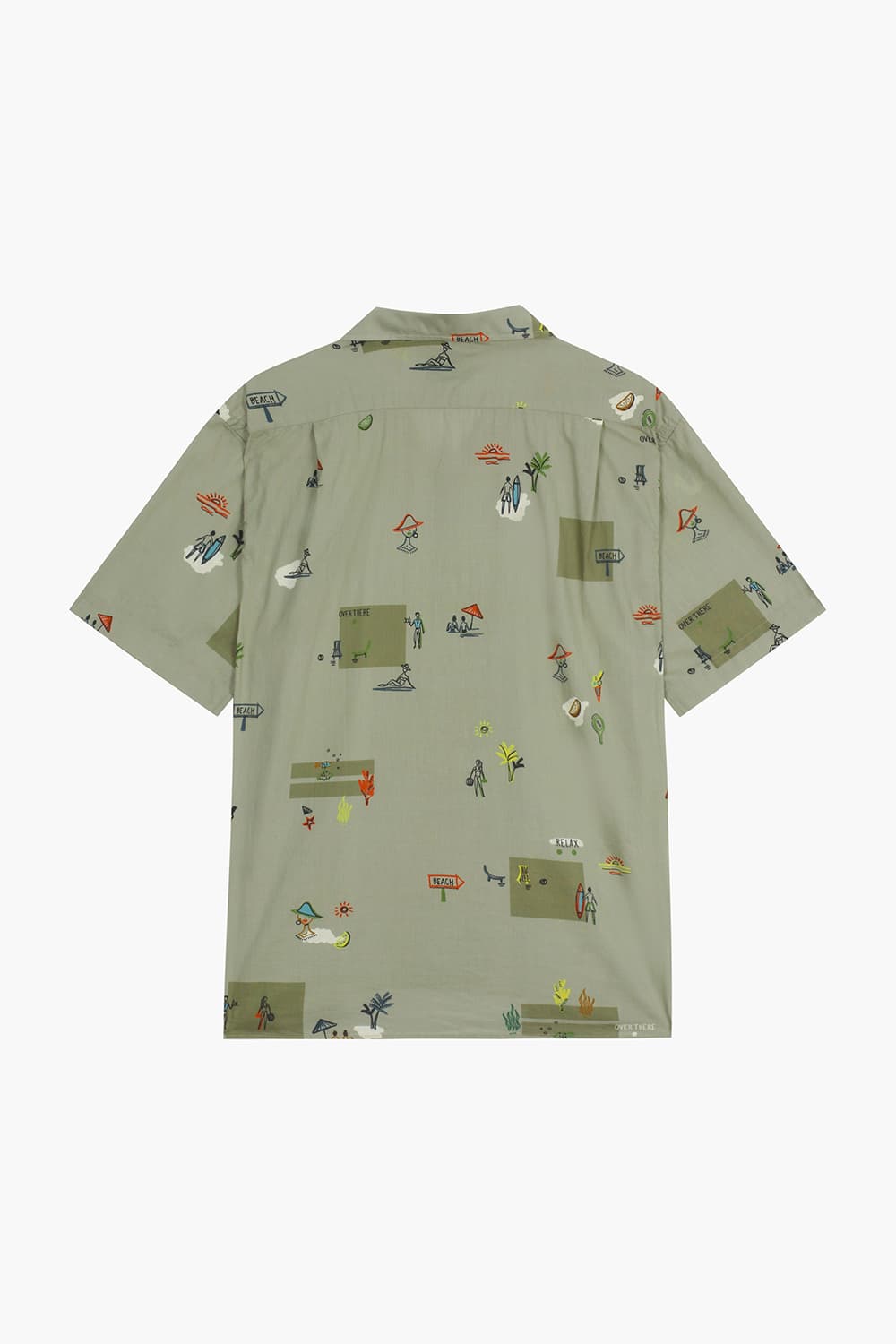 코튼 일러스트 테일러드 카라 505 카키 반소매 셔츠