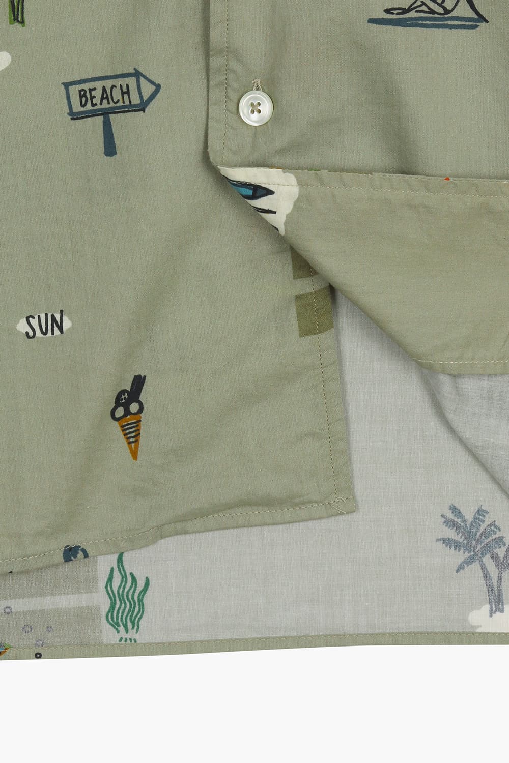 코튼 일러스트 테일러드 카라 505 카키 반소매 셔츠