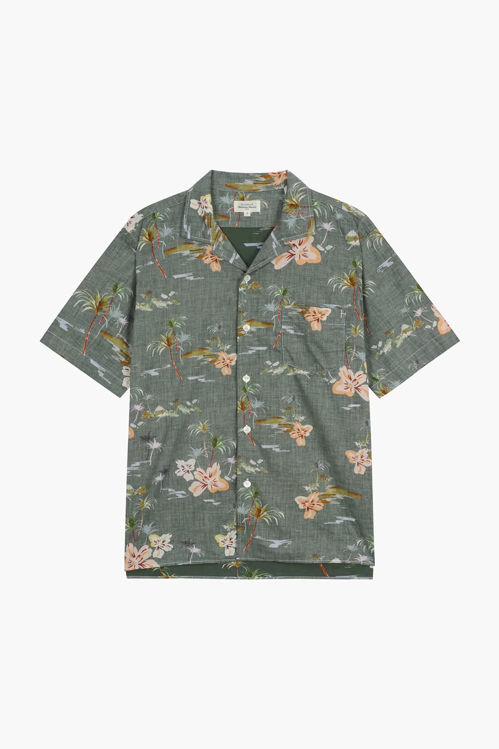 코튼 하와이안 테일러드 카라 504 카키 반소매 셔츠