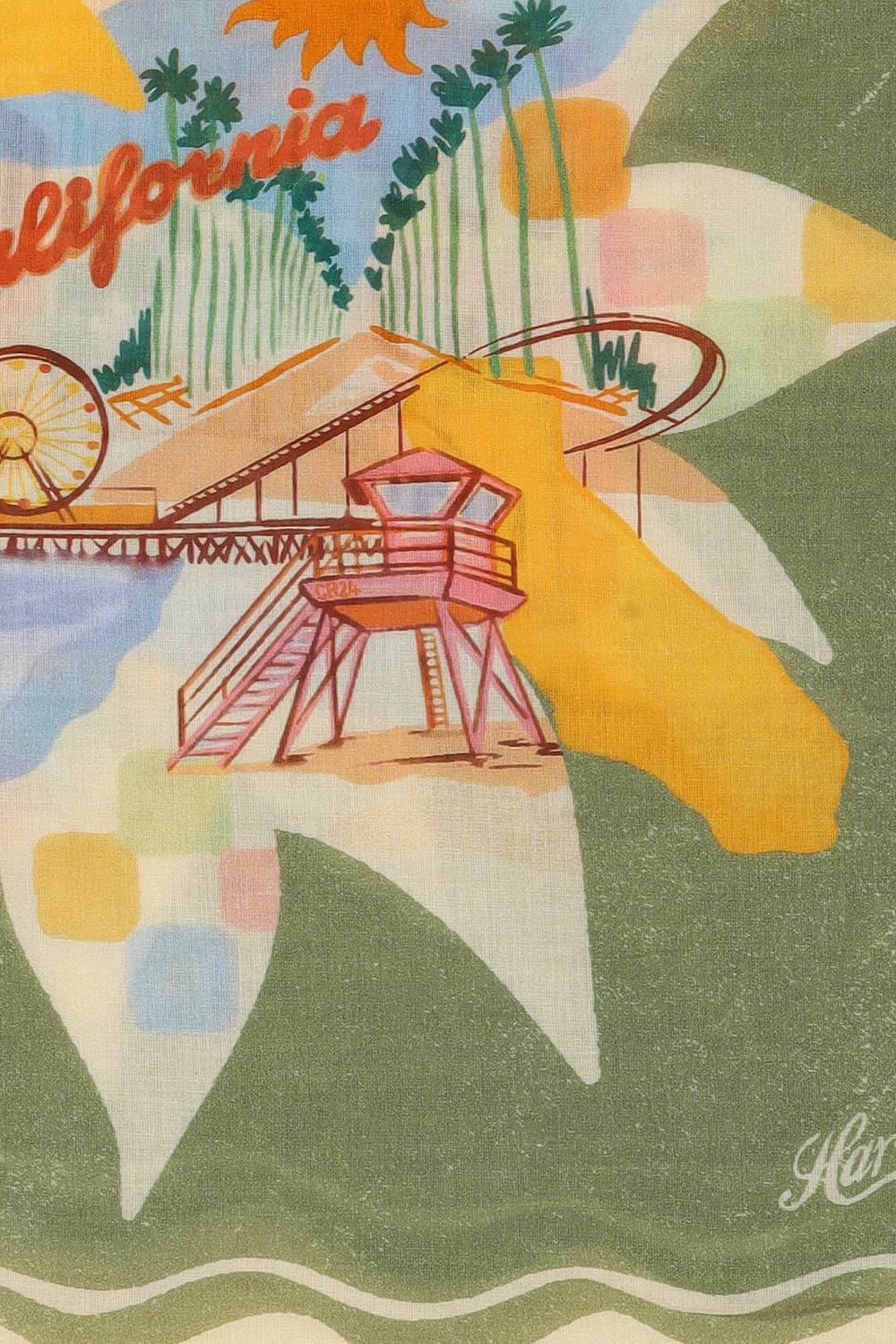 코튼 바캉스 일러스트 101 카키 스카프