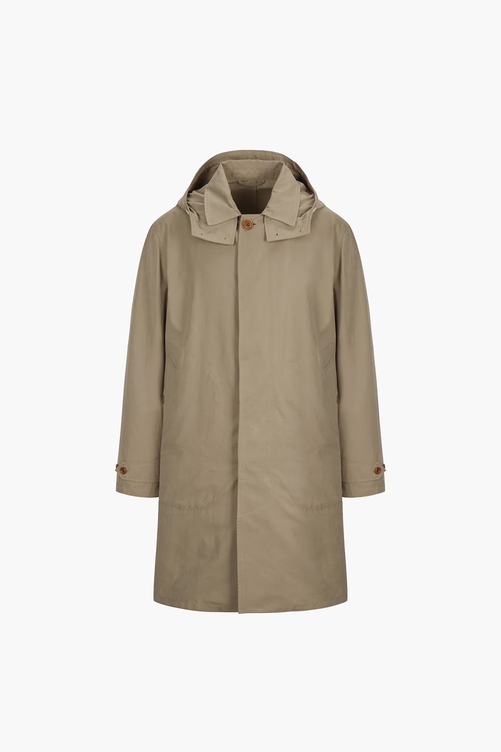 면 혼방 후드 롱 베이지 다운 점퍼