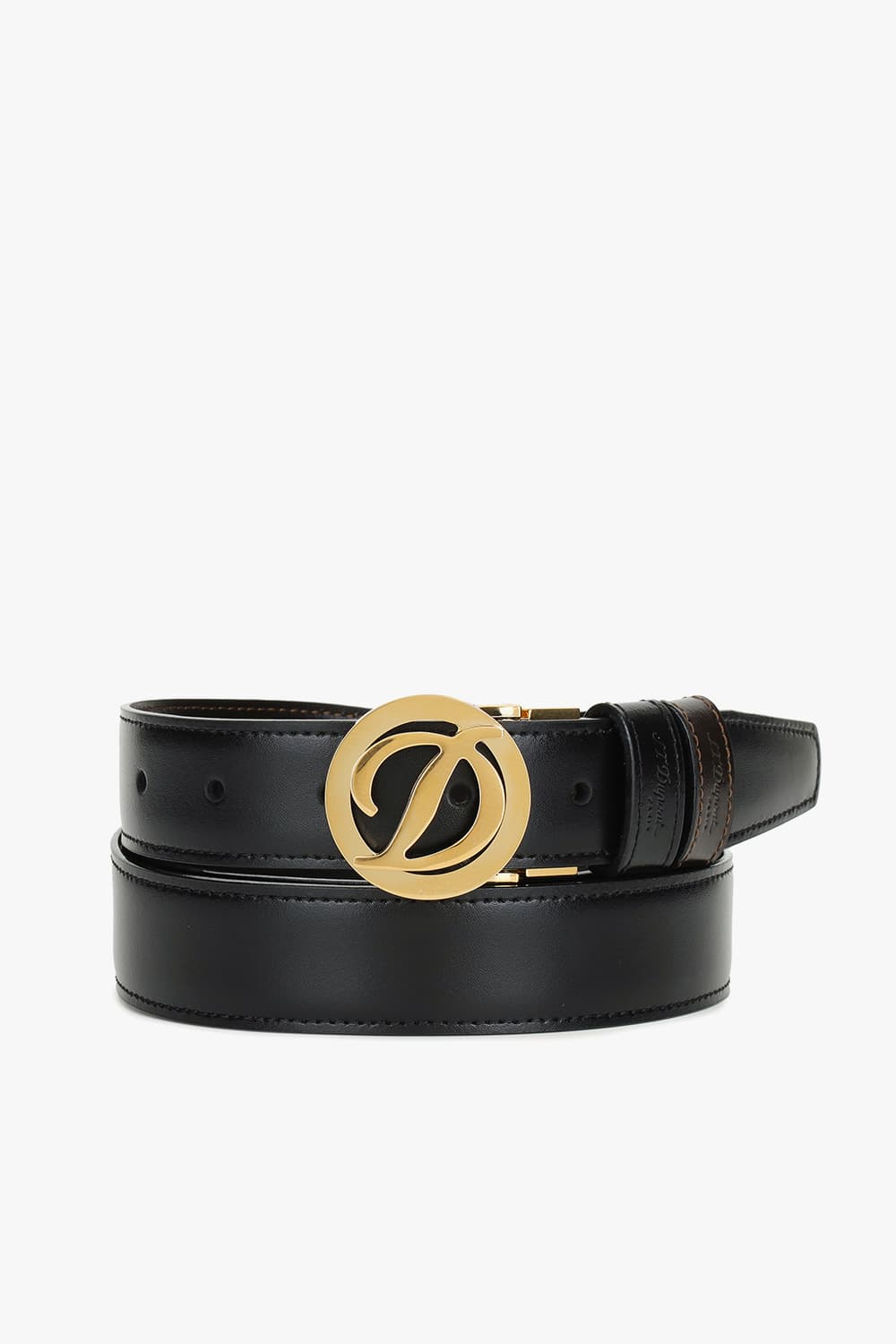 D 로고 라운드 버클 리버서블 벨트 골드 30MM 블랙/브라운 CJ8450120B